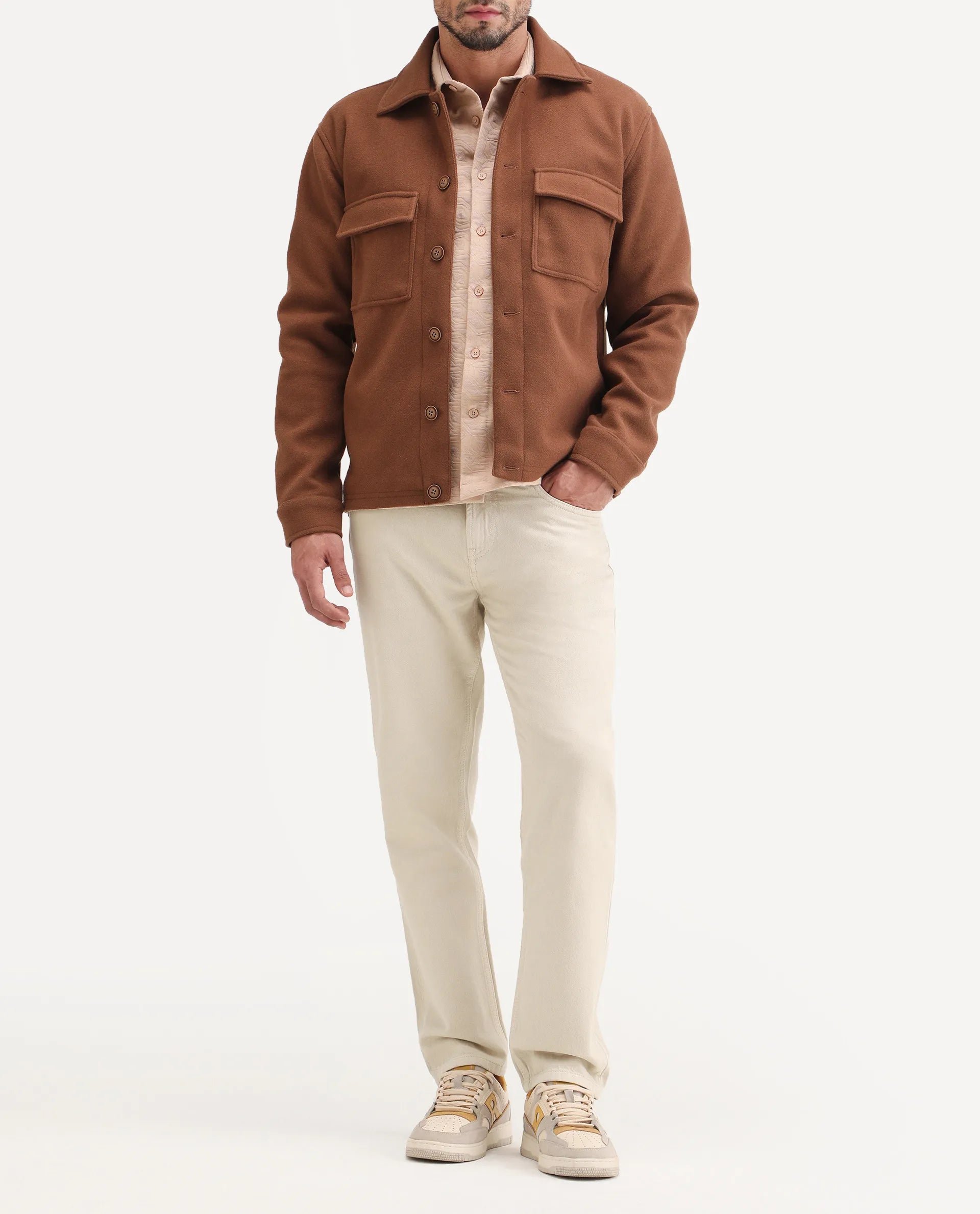 Rare Rabbit Men's Arvi B Beige Cotton Fabric Shank And Zipper Kurt Carrot Plain Jeans