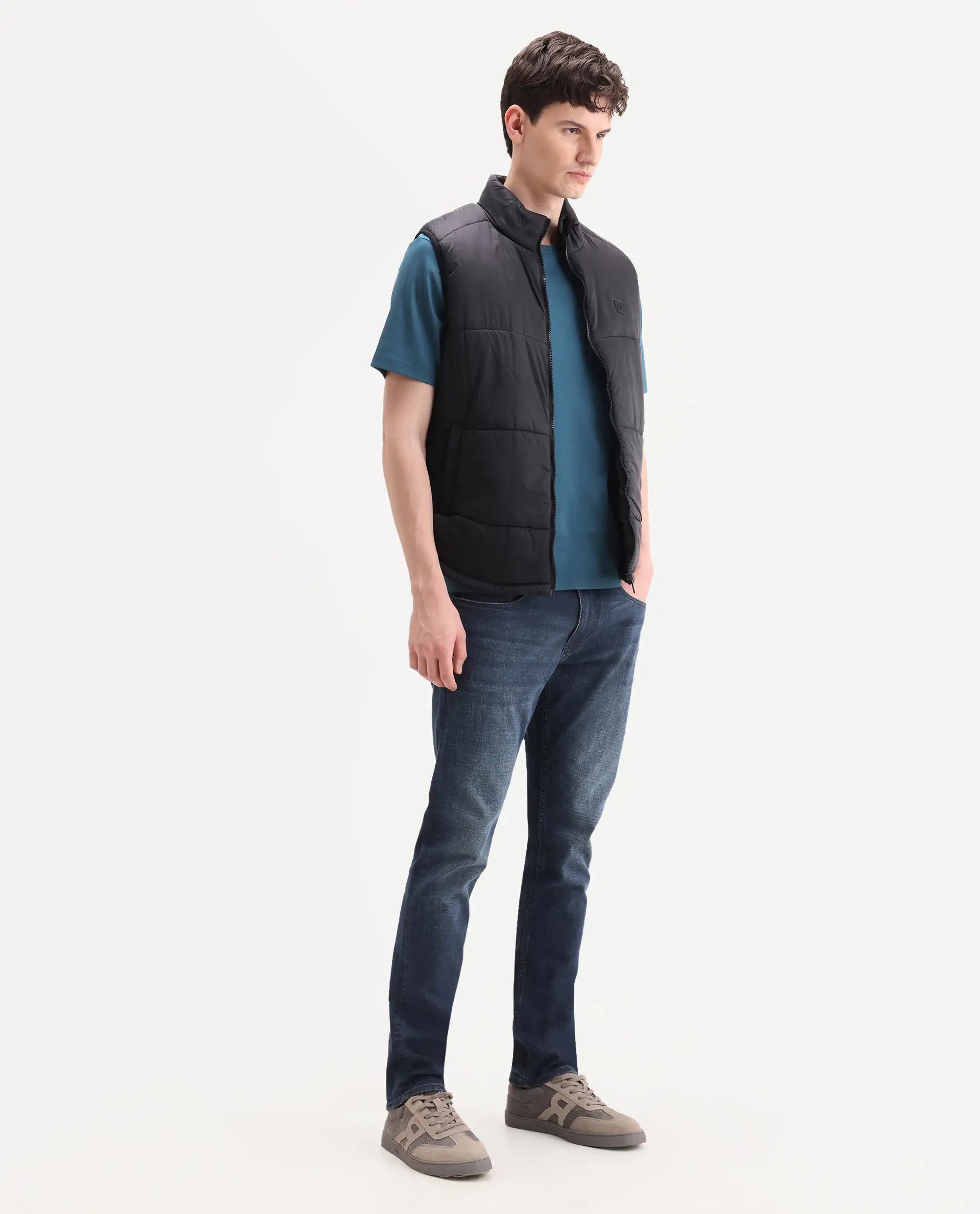Rare Rabbit Men's Lenz L Blue Cotton Blend Fabric Shank And Zipper Hawk Slim Plain Jeans