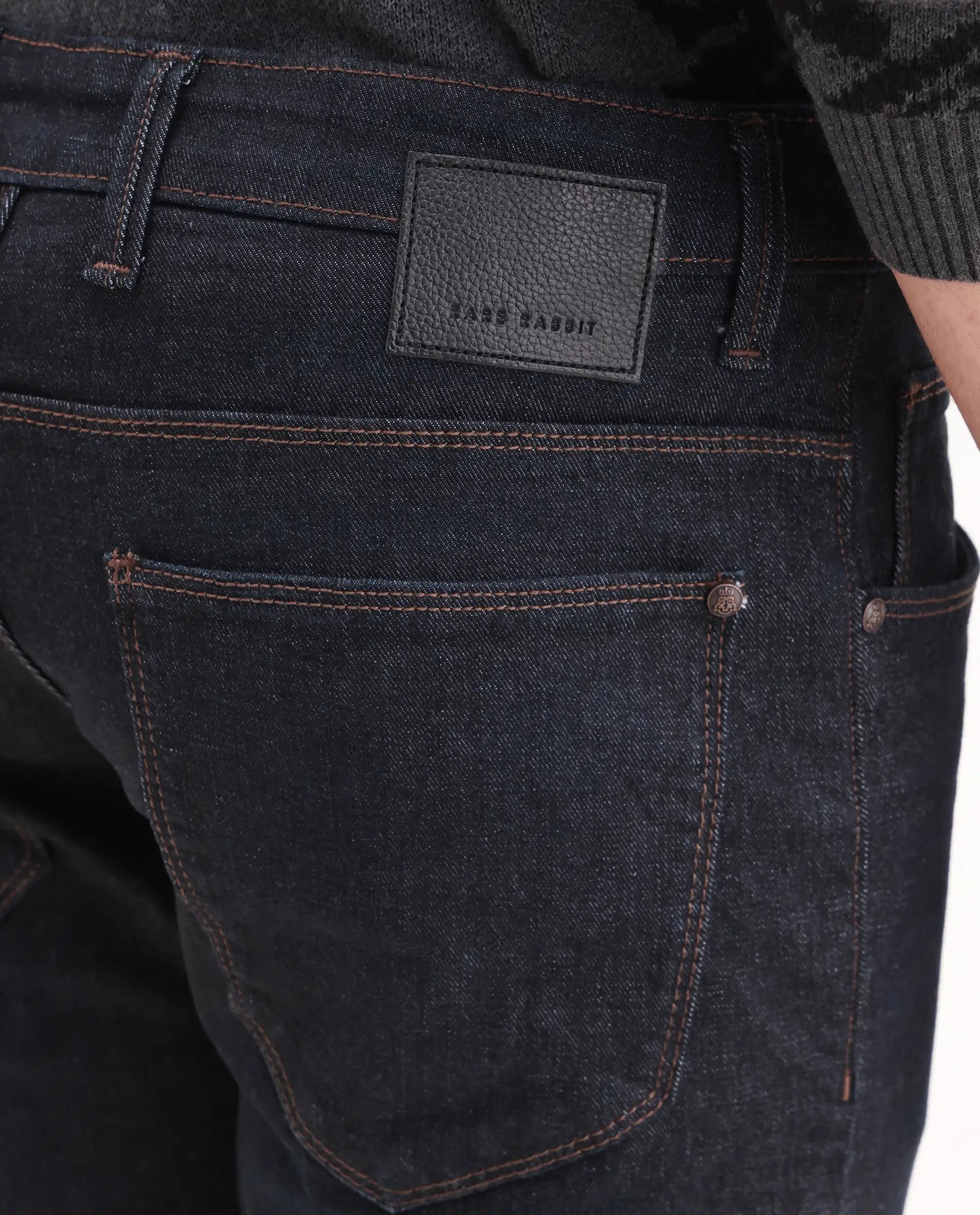 Rare Rabbit Men's Zire H Dark Navy Cotton Blend Fabric Shank And Zipper Hawk Slim Plain Jeans