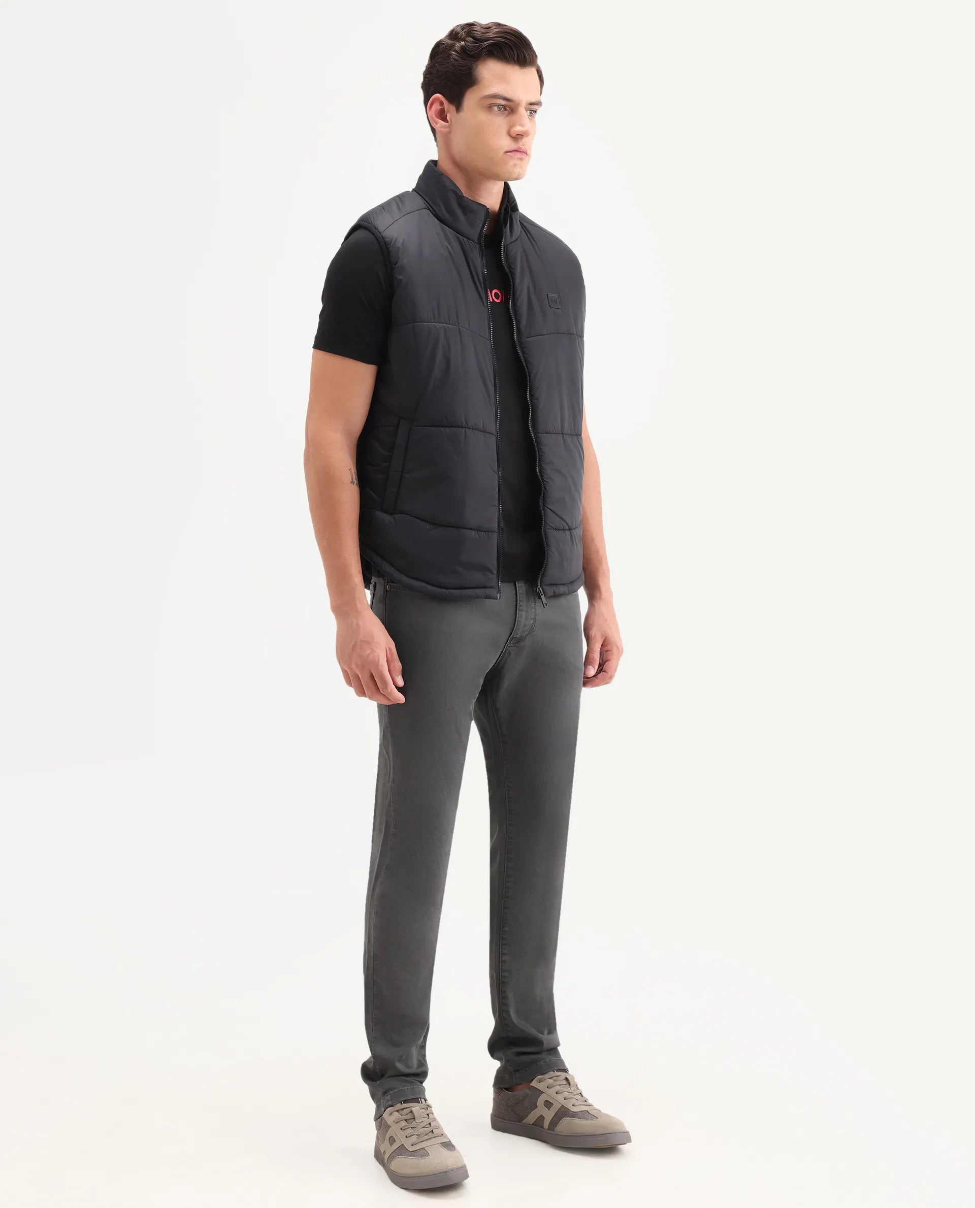 Rare Rabbit Men's Korv 26 Grey Cotton Blend Fabric Shank And Zipper Hawk Slim Plain Jeans