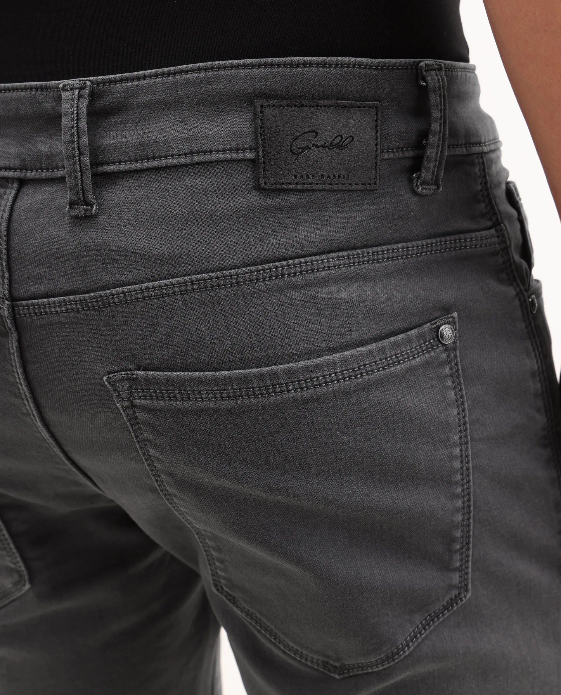 Rare Rabbit Men's Korv 26 Grey Cotton Blend Fabric Shank And Zipper Hawk Slim Plain Jeans