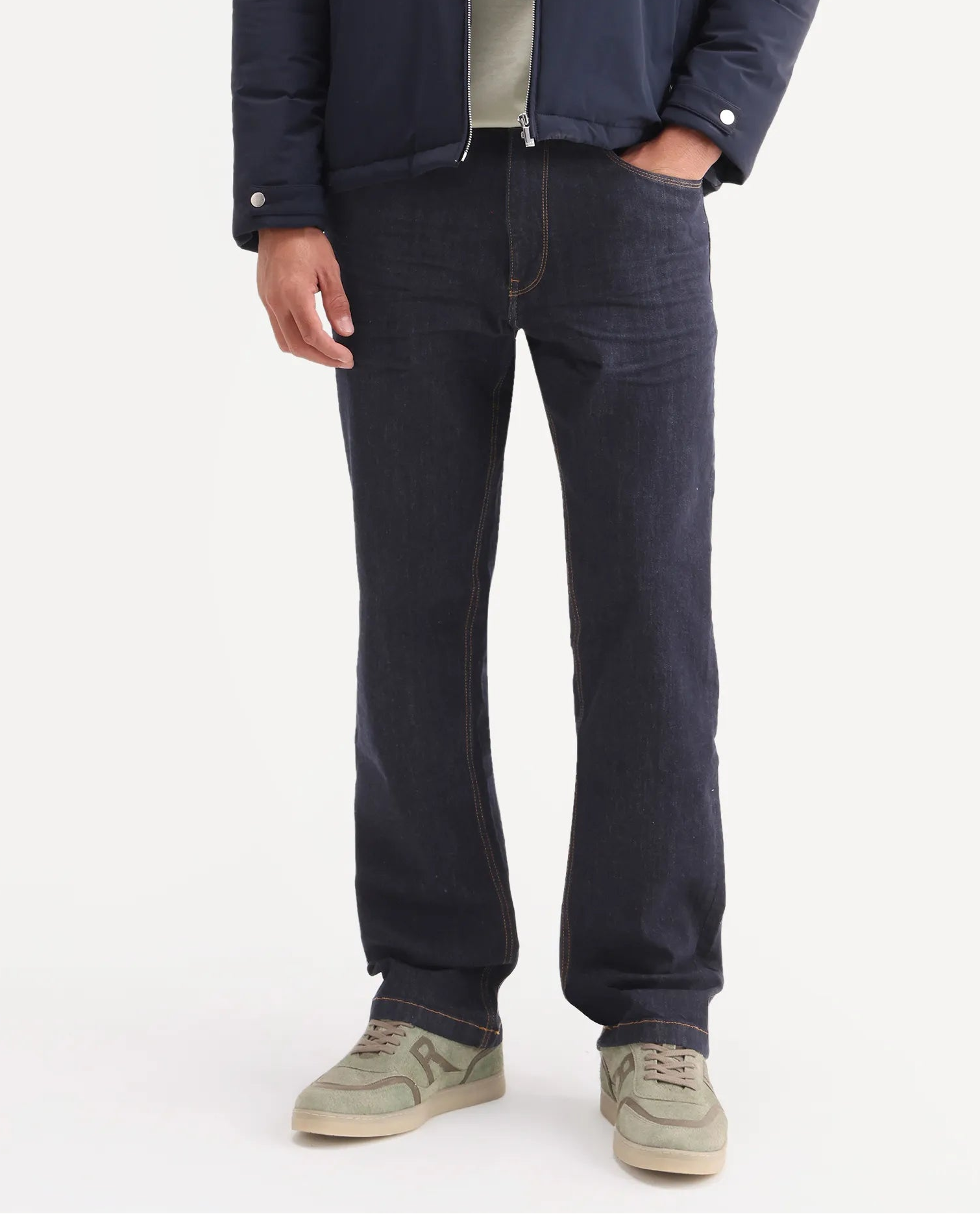 Rare Rabbit Men's Yukto M Dark Navy Cotton Blend Fabric Shank And Zipper Morris Regular Plain Jeans