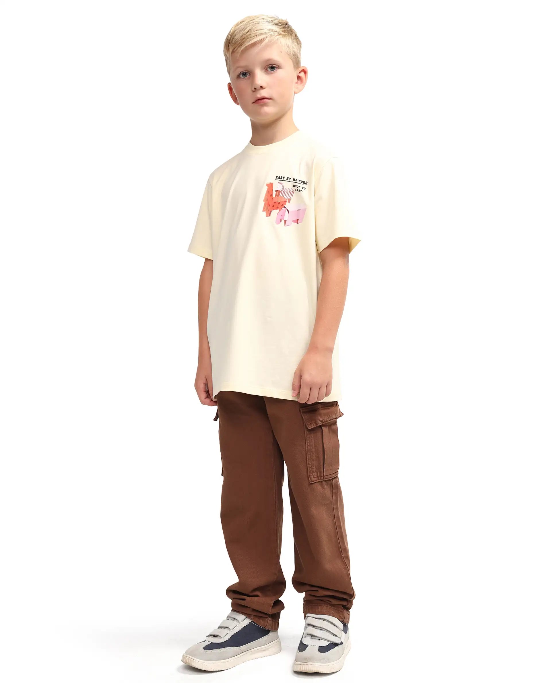 Rare Ones Kids Arrow-1 Brown Cotton Fabric Zipper Closure Relaxed Fit Jeans