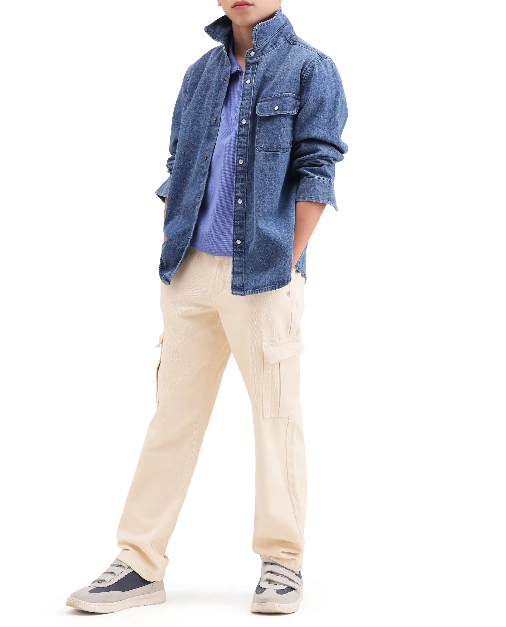 Rare Ones Kids Arrow-2 Beige Cotton Fabric Zipper Closure Relaxed Fit Jeans