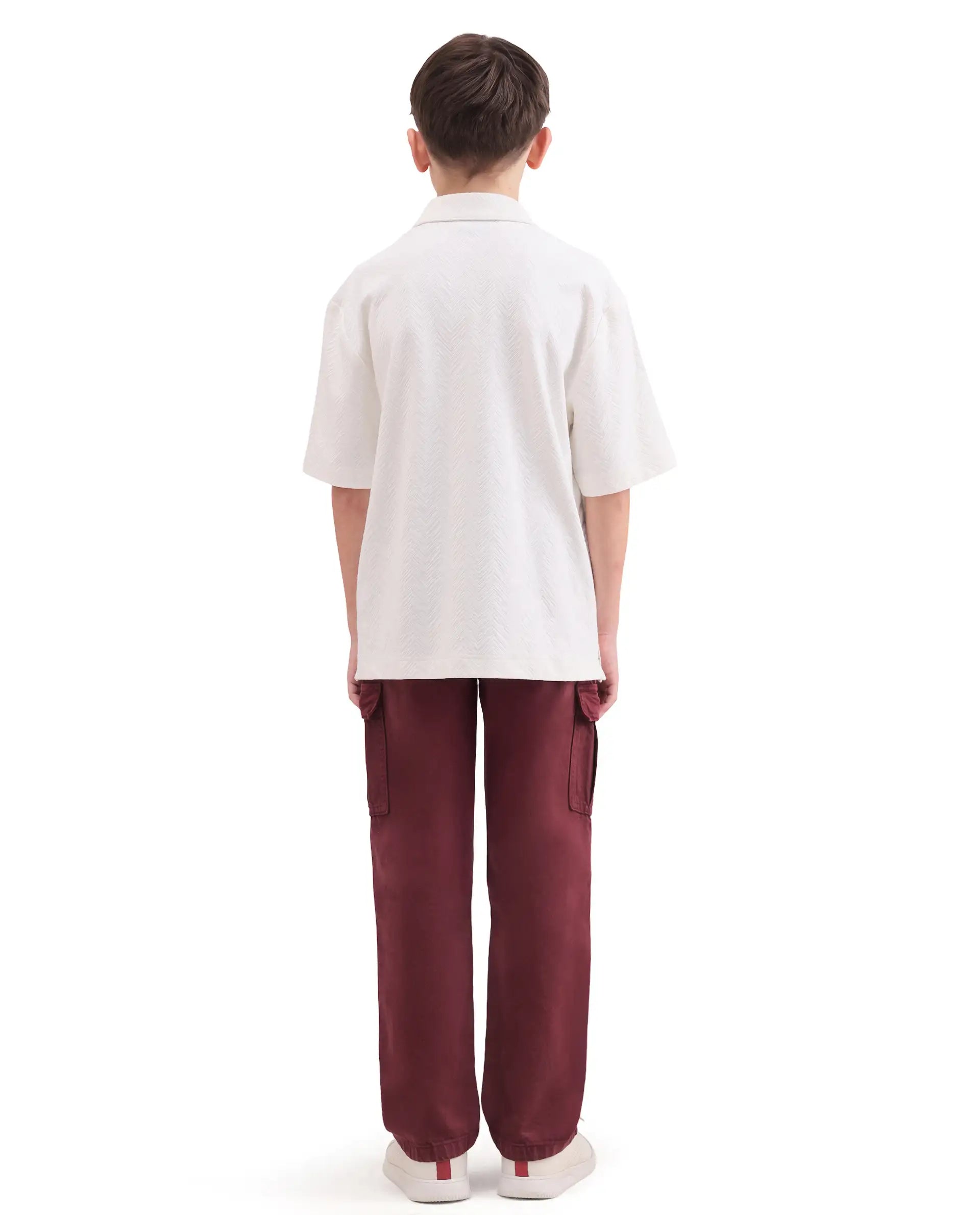 Rare Ones Kids Arrow-3 Maroon Cotton Fabric Zipper Closure Relaxed Fit Jeans