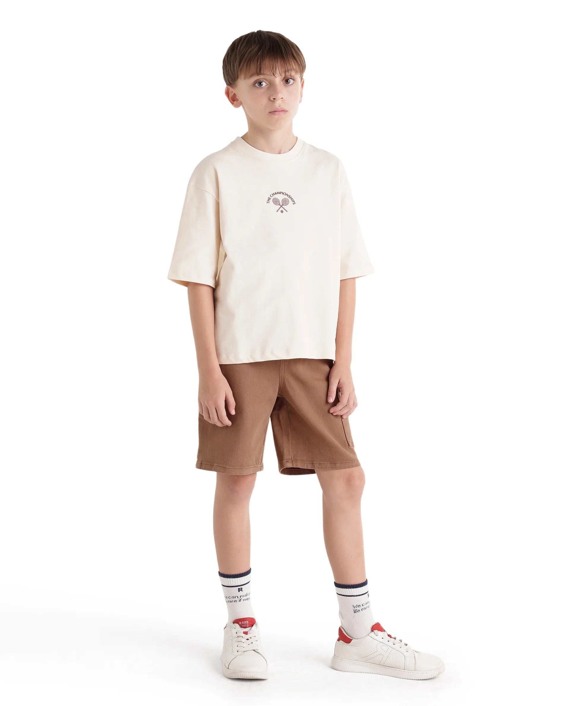 Rare Ones Kids Olio Light Brown Cotton Fabric Pull-On Closure Regular Fit Shorts