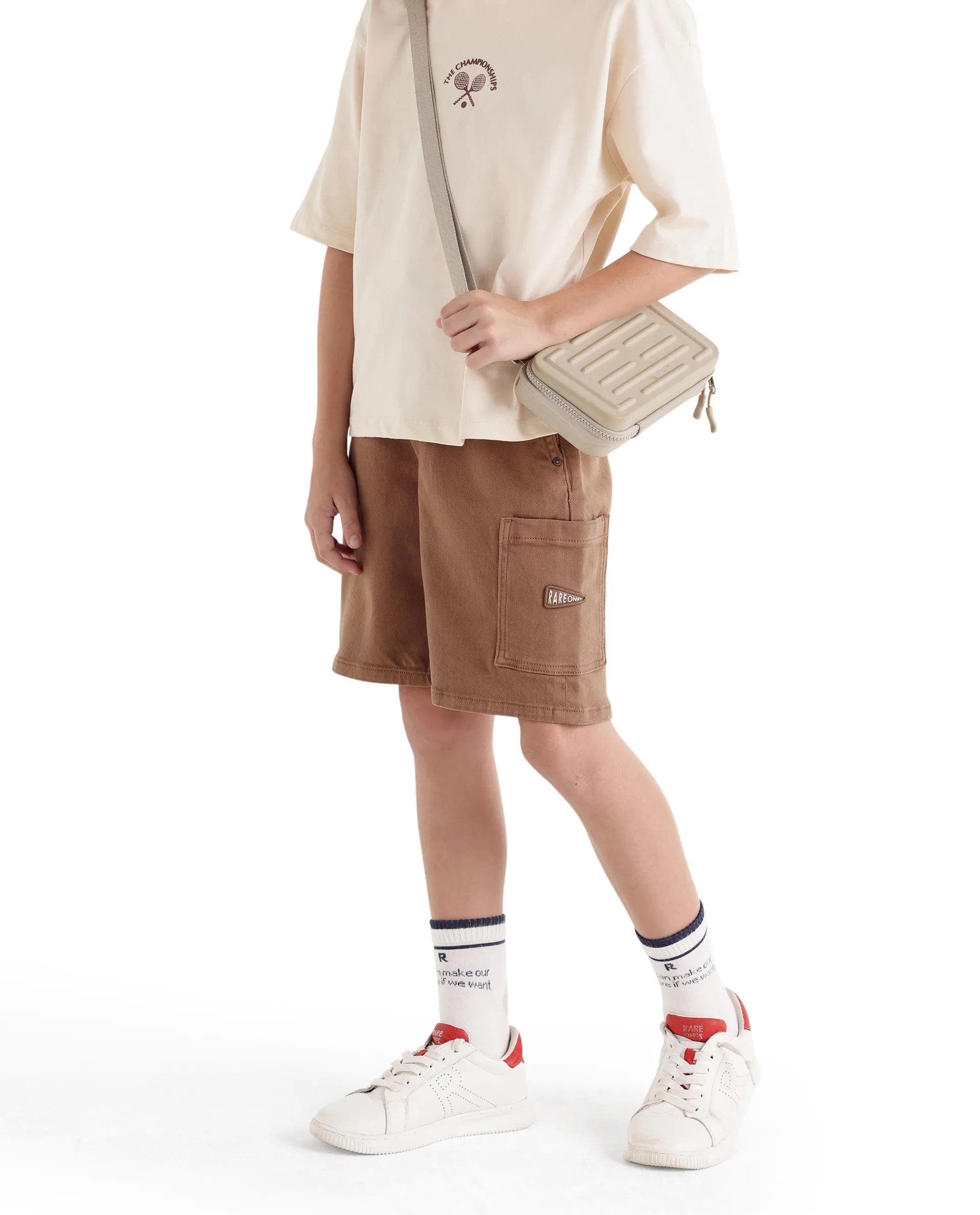 Rare Ones Kids Olio Light Brown Cotton Fabric Pull-On Closure Regular Fit Shorts