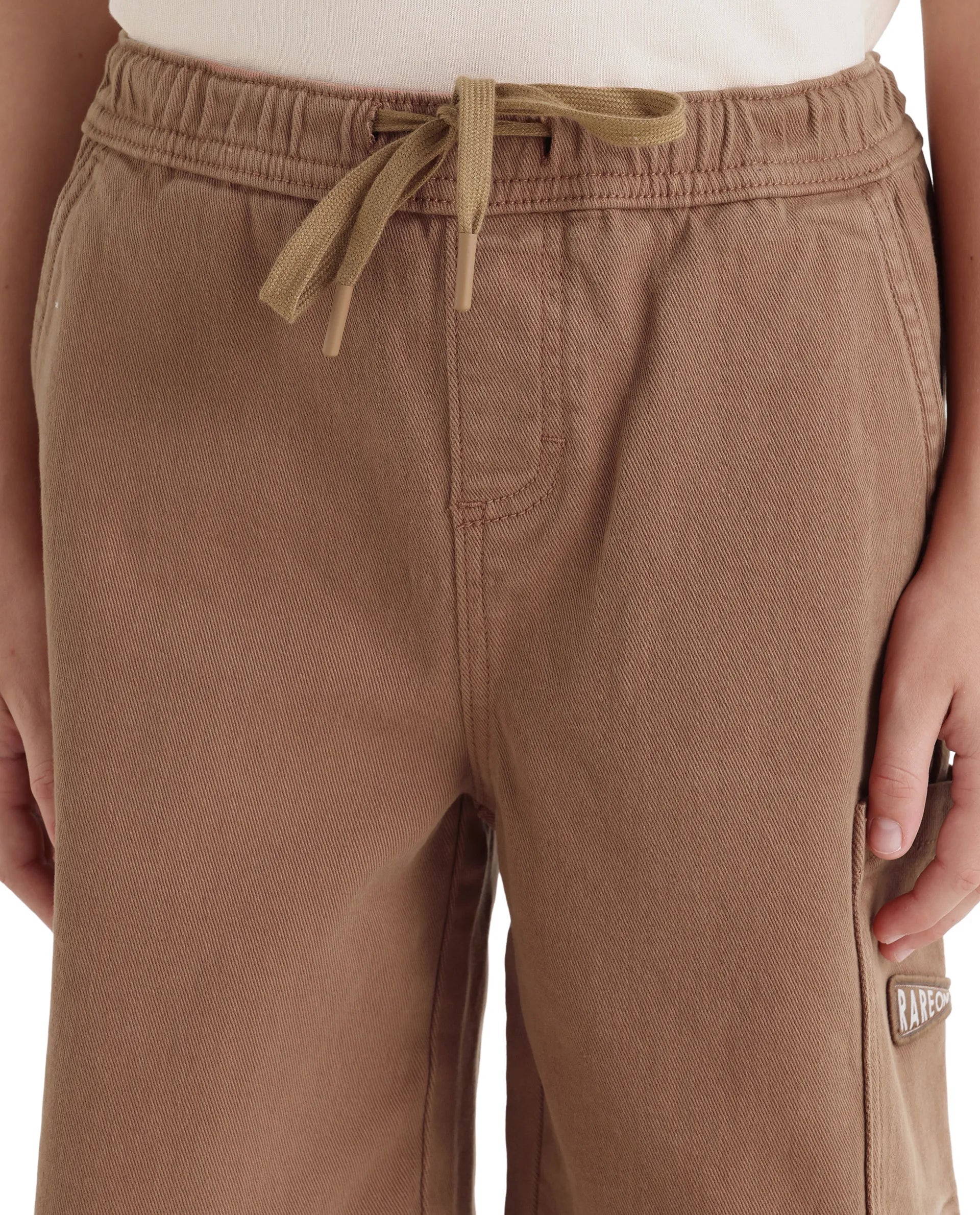 Rare Ones Kids Olio Light Brown Cotton Fabric Pull-On Closure Regular Fit Shorts