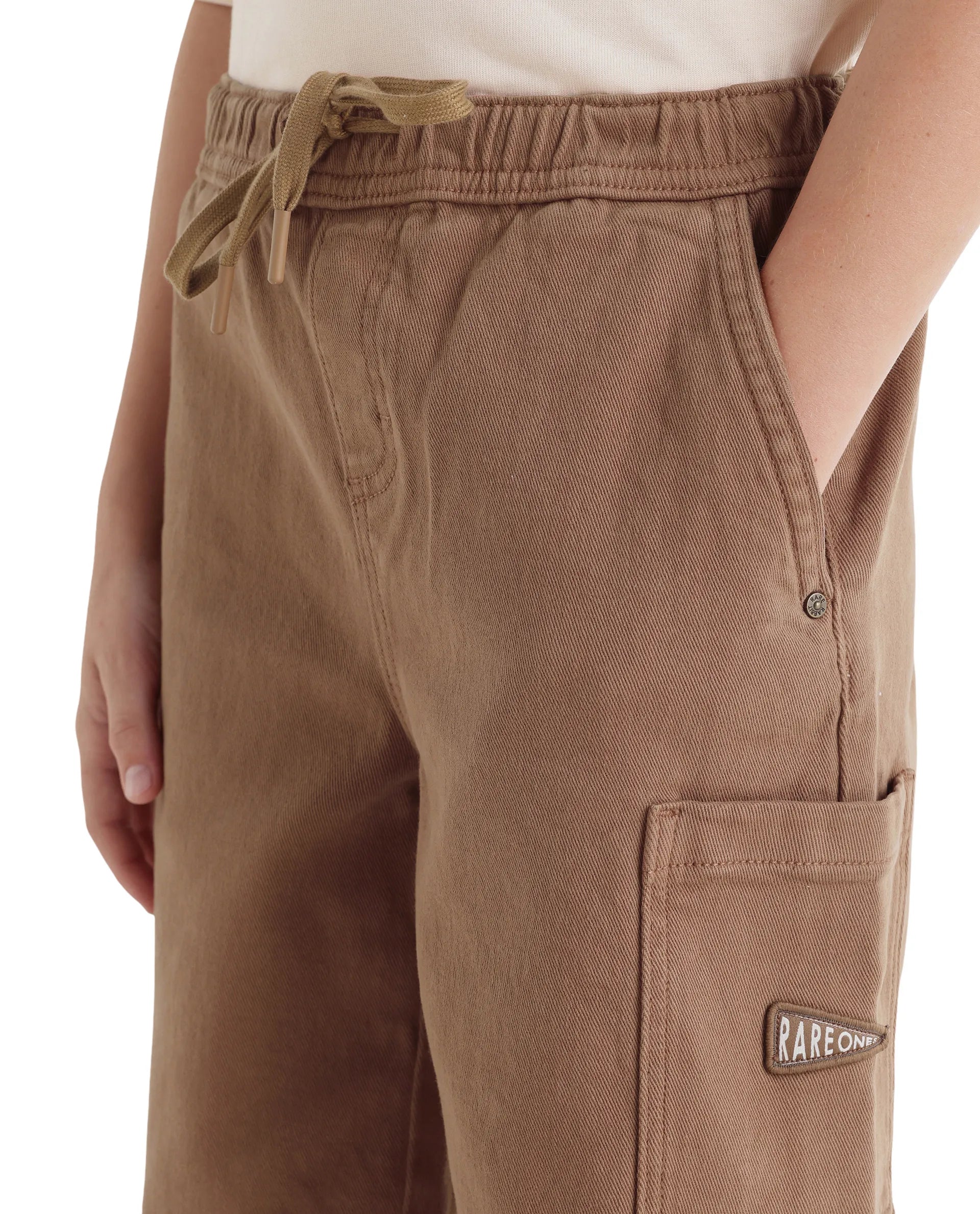 Rare Ones Kids Olio Light Brown Cotton Fabric Pull-On Closure Regular Fit Shorts