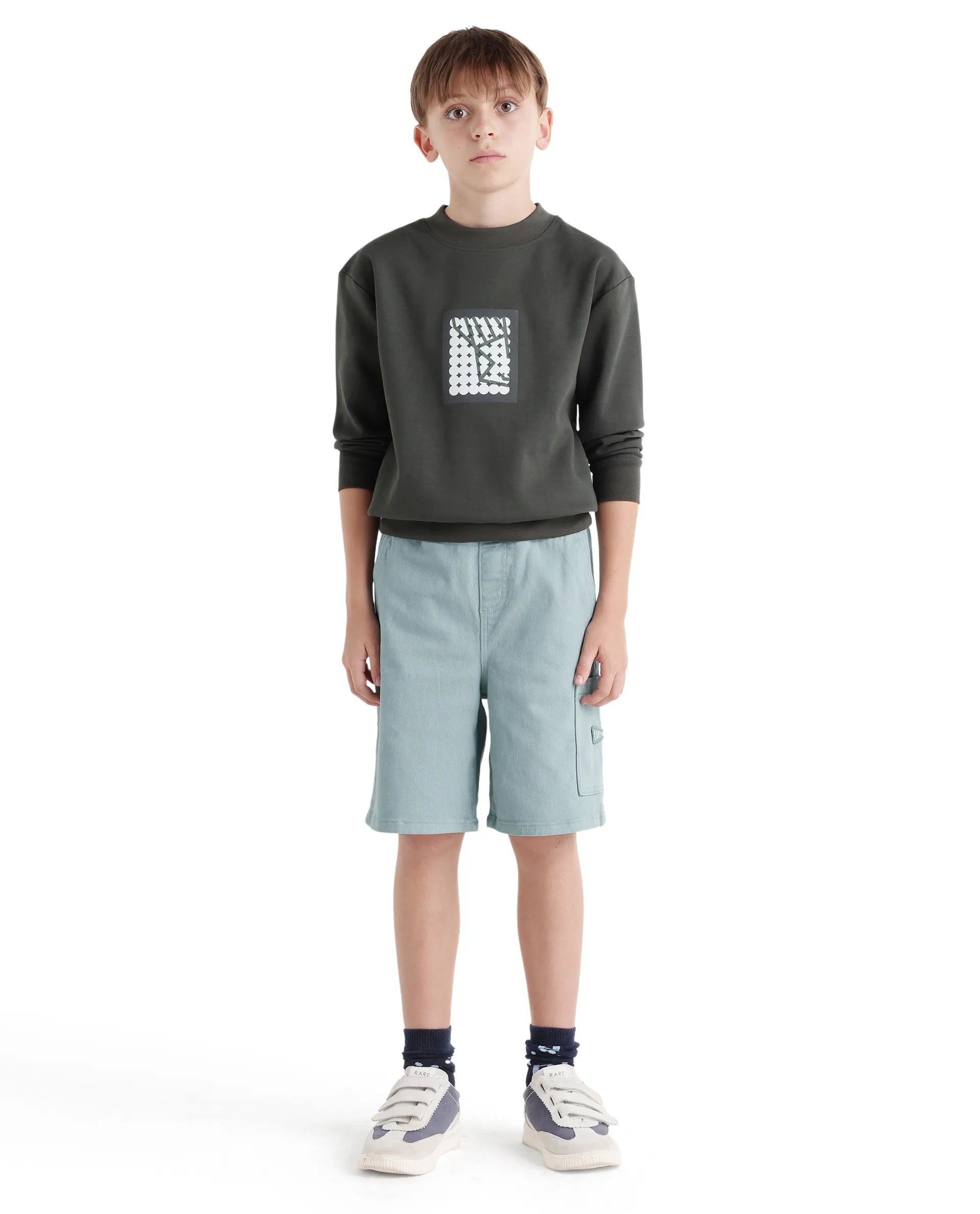 Rare Ones Kids Olio Sage Cotton Fabric Pull-On Closure Regular Fit Shorts