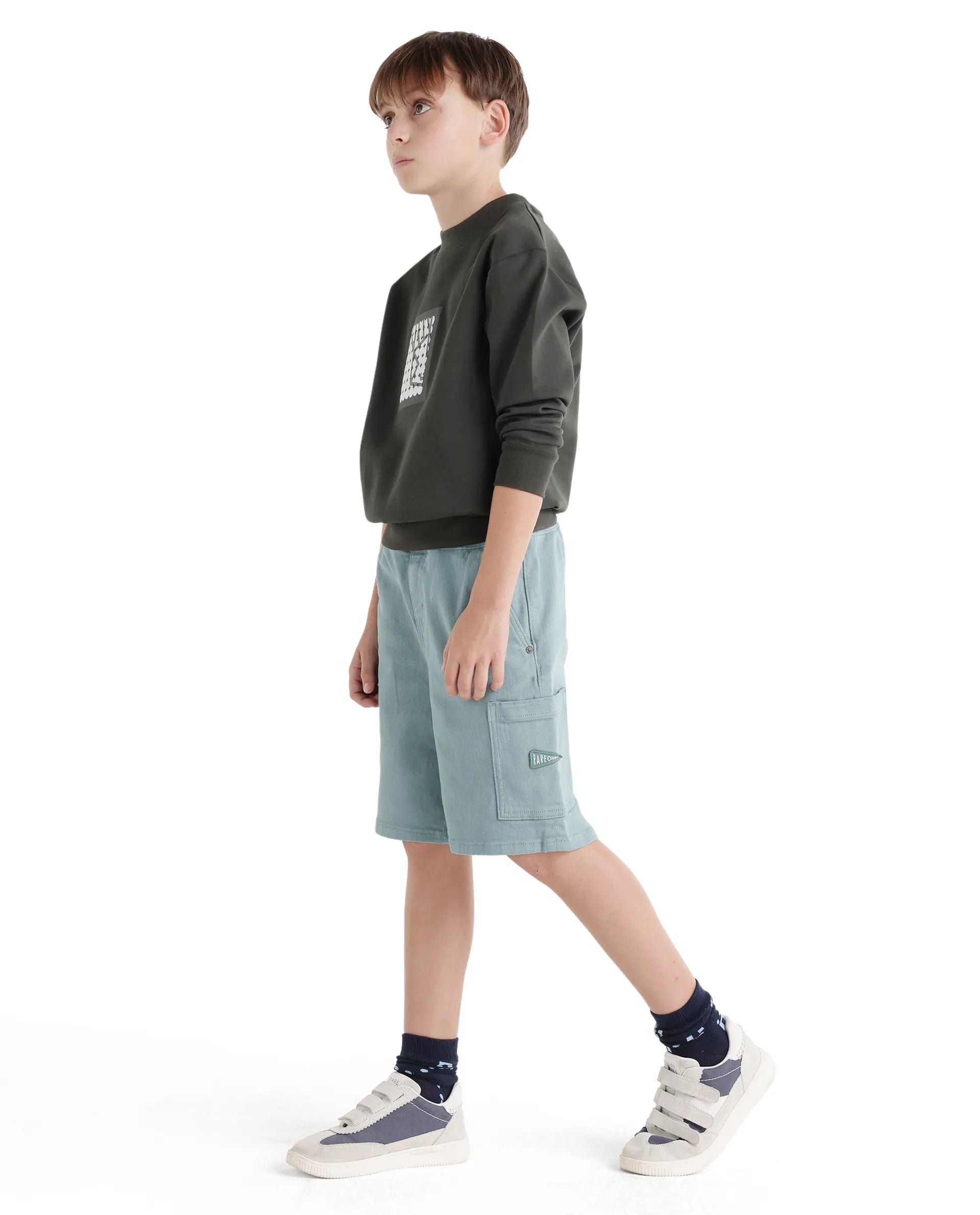 Rare Ones Kids Olio Sage Cotton Fabric Pull-On Closure Regular Fit Shorts