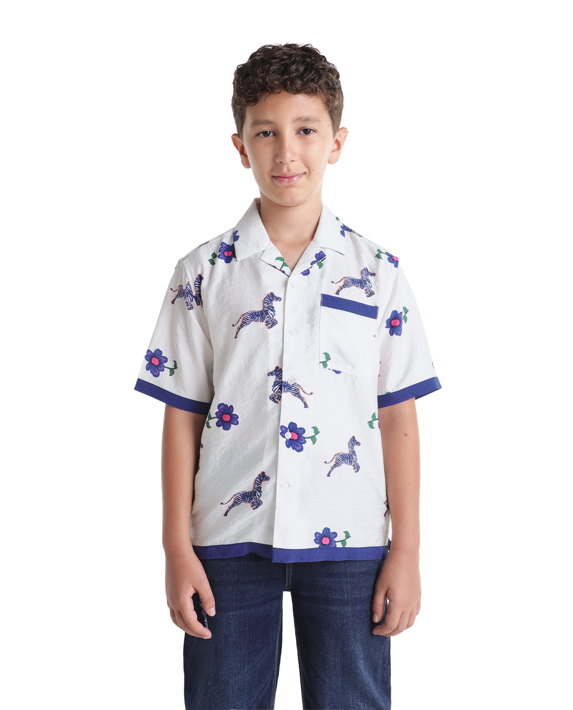 Rare Ones Kids Zaber White Viscose Blend Fabric Button Closure Cuban Fit Shirt