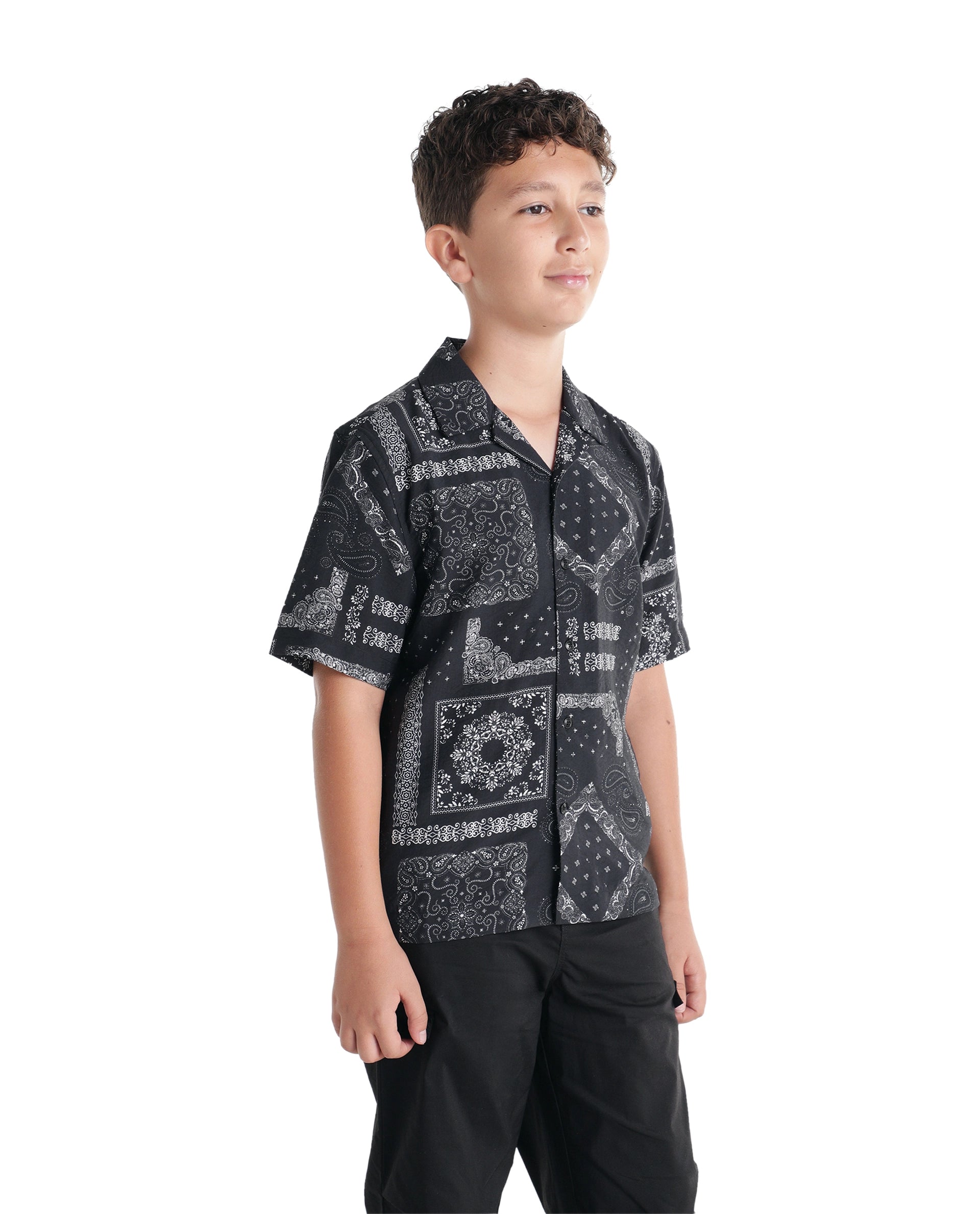 Rare Ones Kids Band-S Black Viscose Blend Fabric Button Closure Regular Fit Shirt