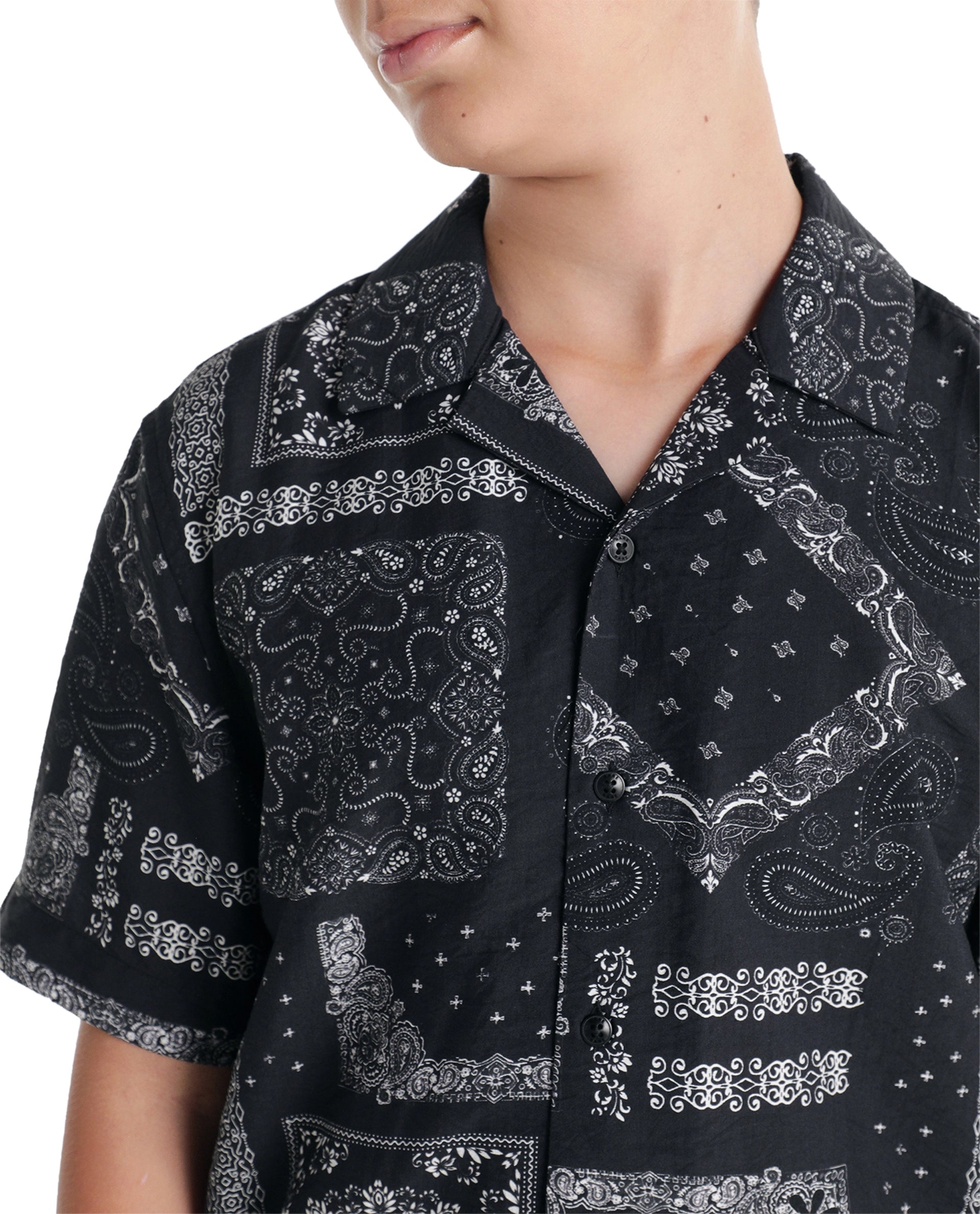 Rare Ones Kids Band-S Black Viscose Blend Fabric Button Closure Regular Fit Shirt