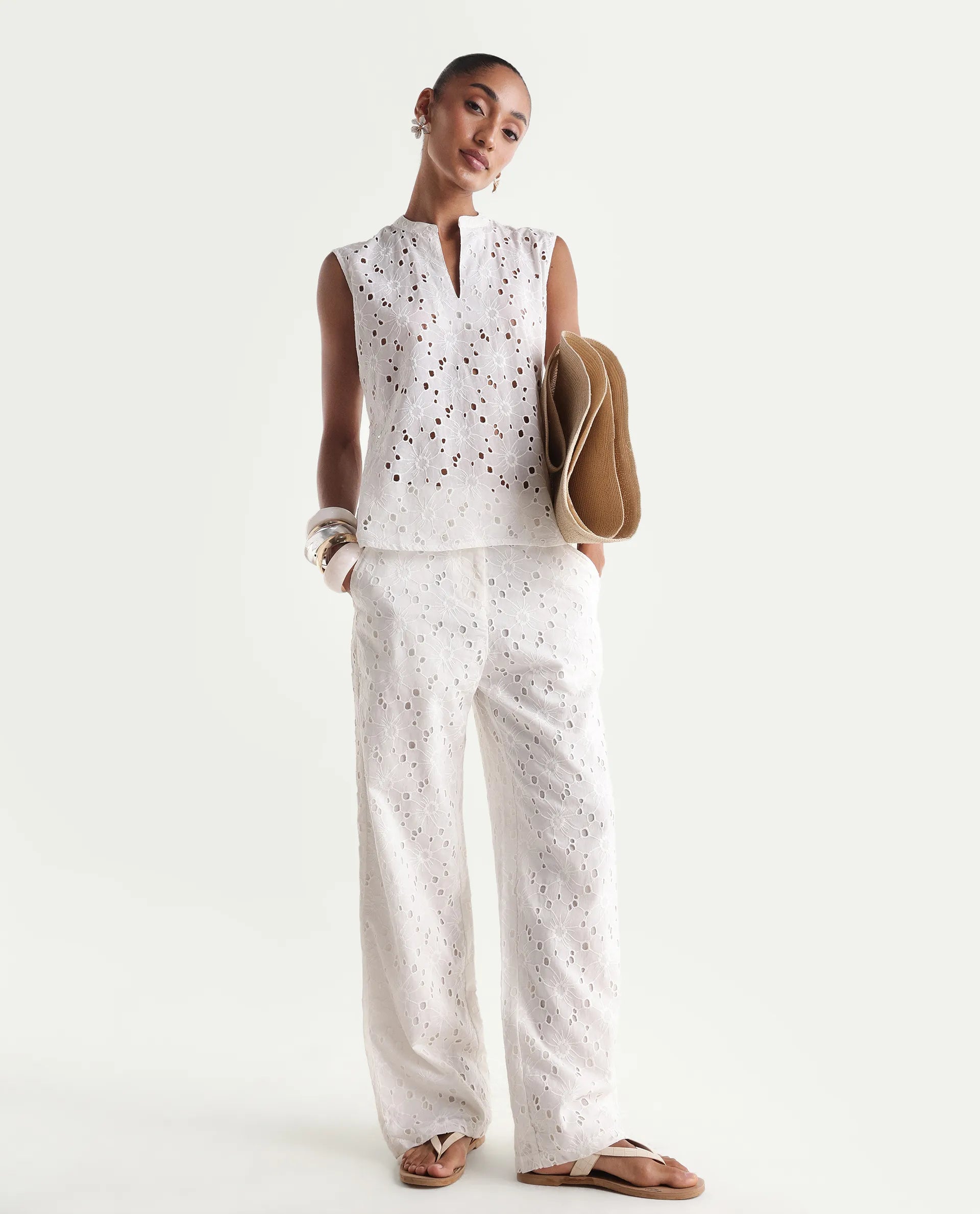Rareism Women's Nuton-B White Cotton Plain Regular Fit Trouser