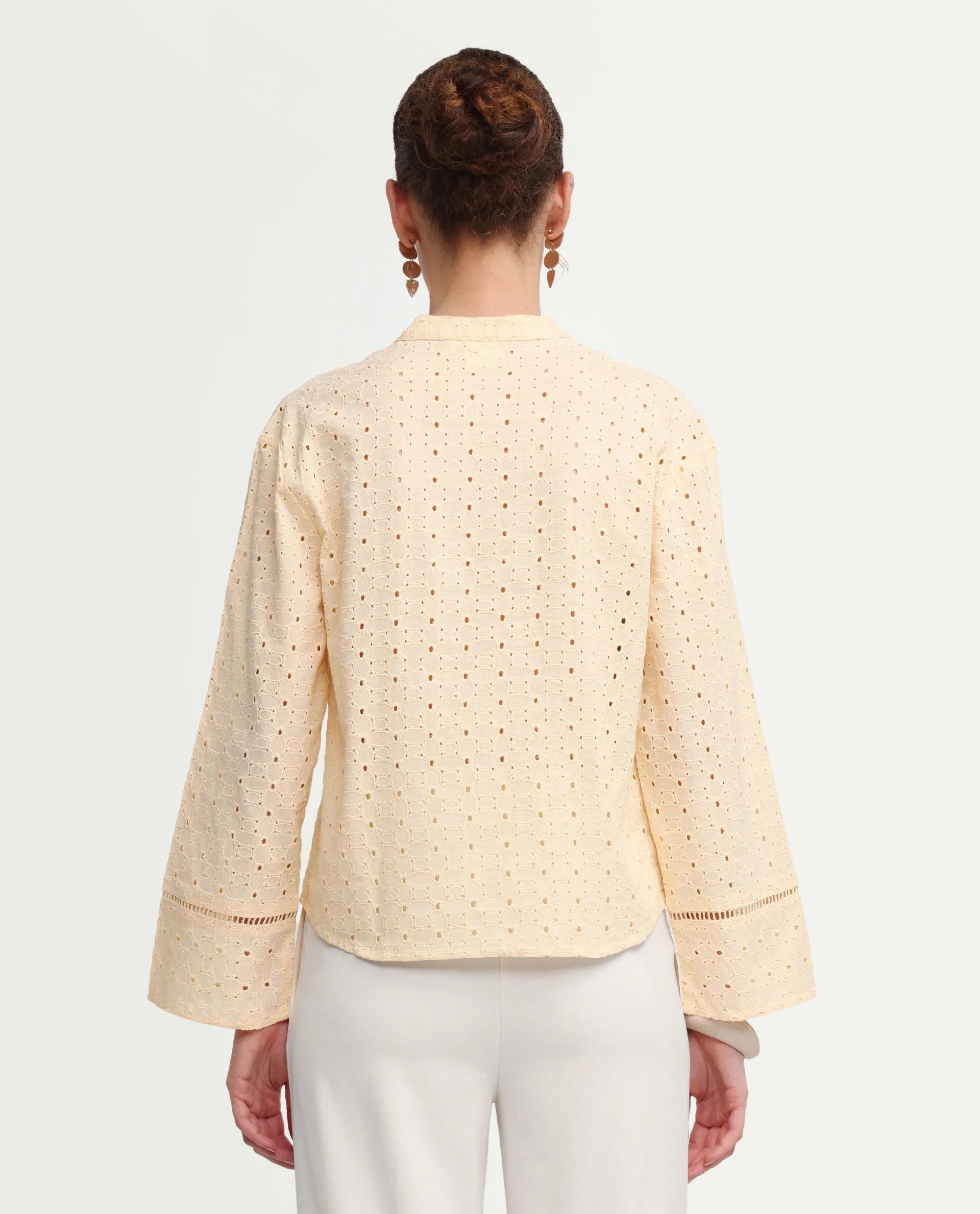 Rareism Women's Ruch Pastel Yellow Cotton Full Sleeve Band Collar Regular Fit Top