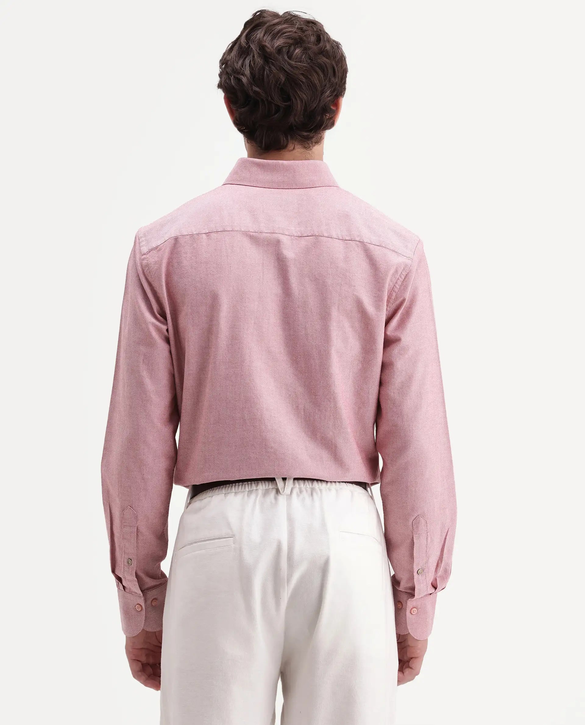 Rare Rabbit Men's Olise Red Cotton Button-Down Collar Regular Fit Plain Shirt