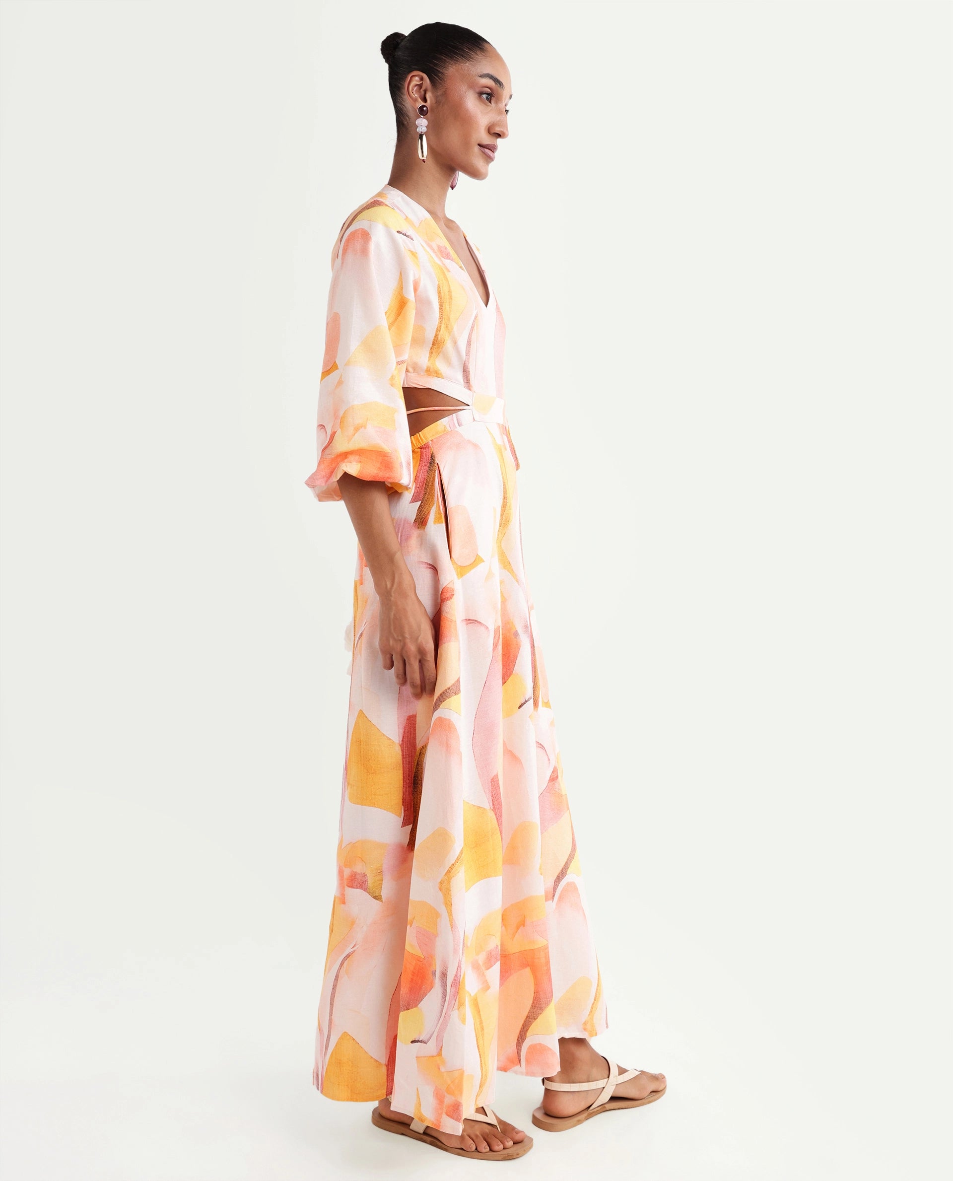 Rareism Women's Ruvin Multi Viscose Blend V-Neck Flared Abstract Print Dress