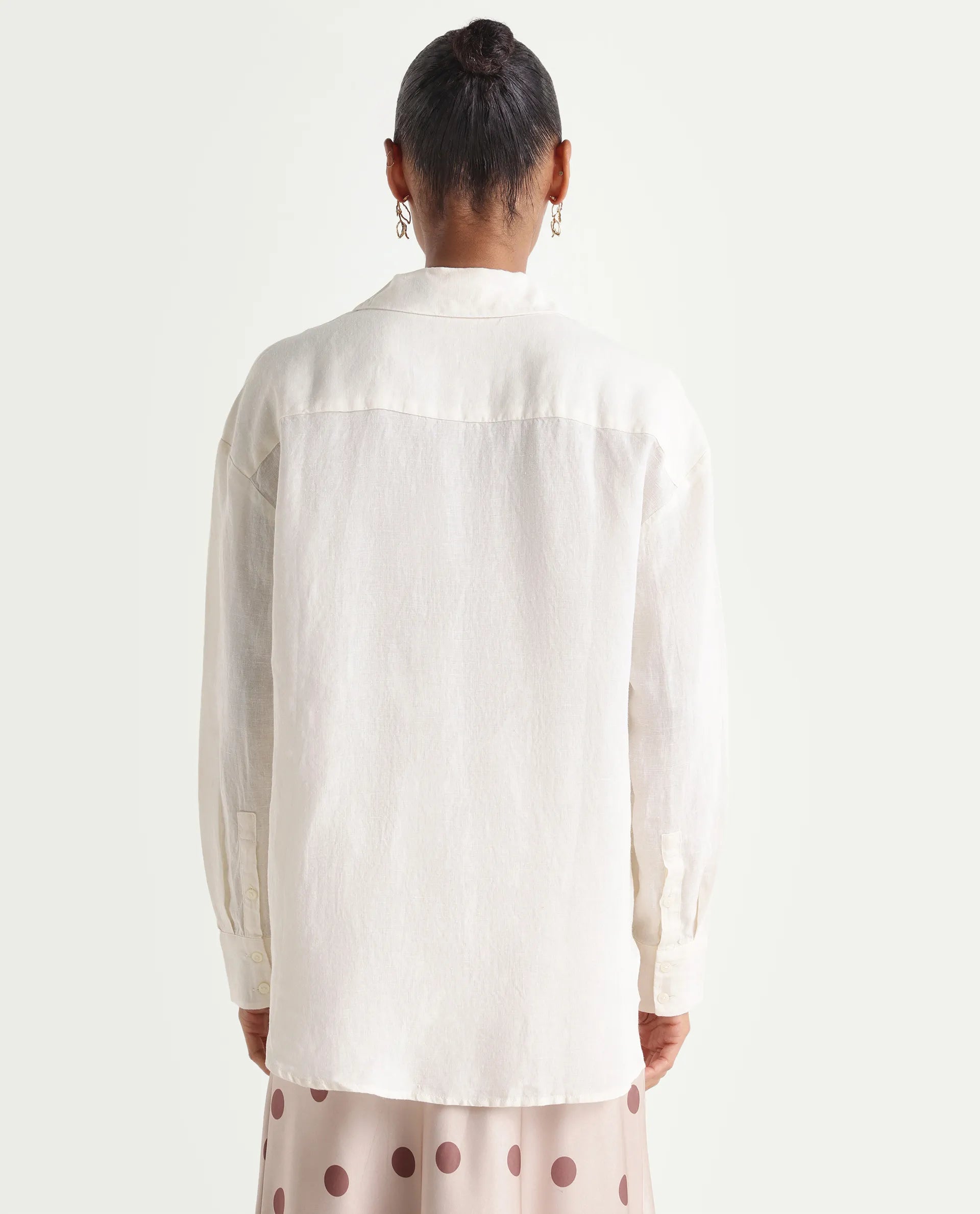 Rareism Women's Uganda White Linen Spread Collar Regular Plain Shirt