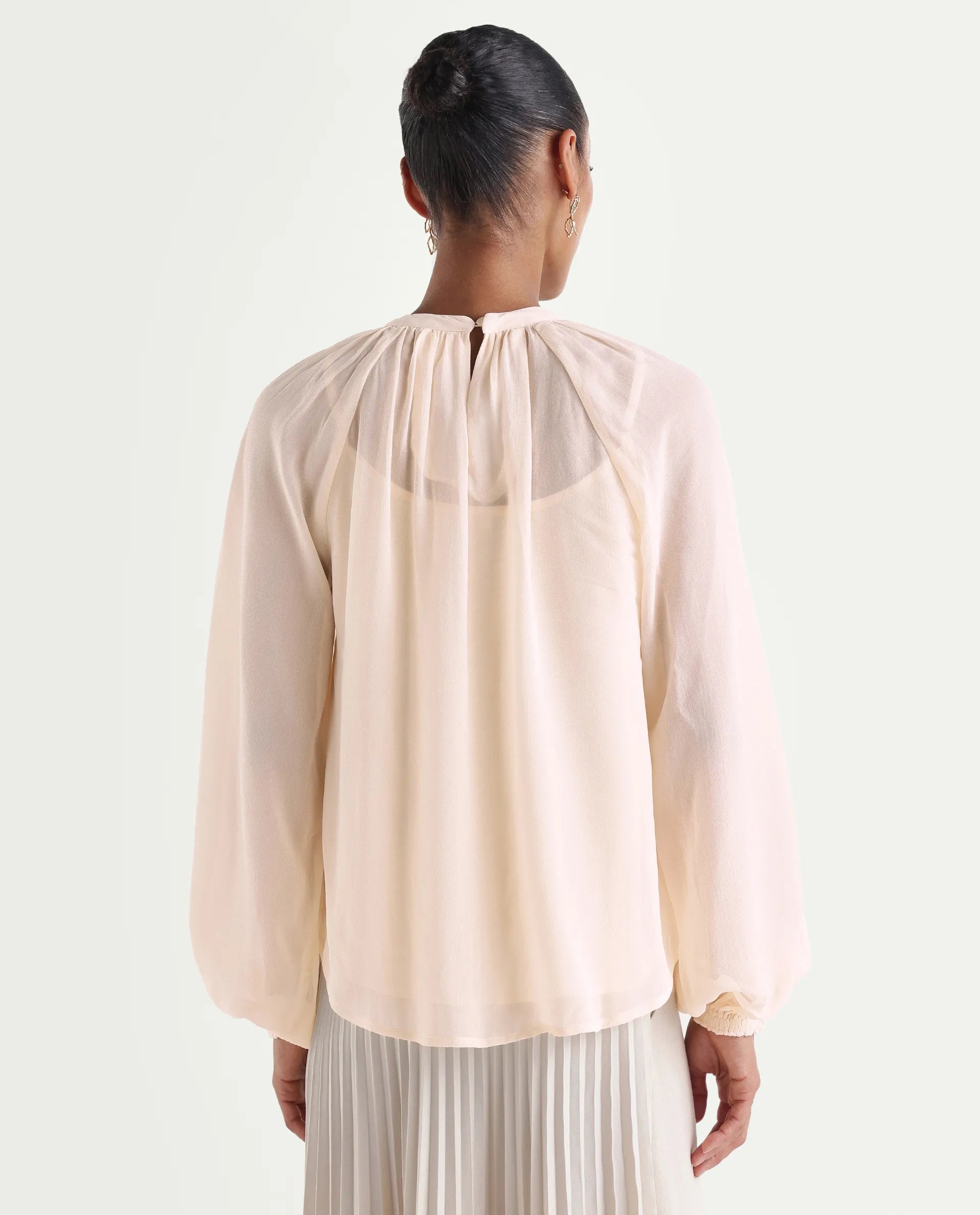 Rareism Women's Holto Beige Viscose Blend High Neck Relaxed Plain Top