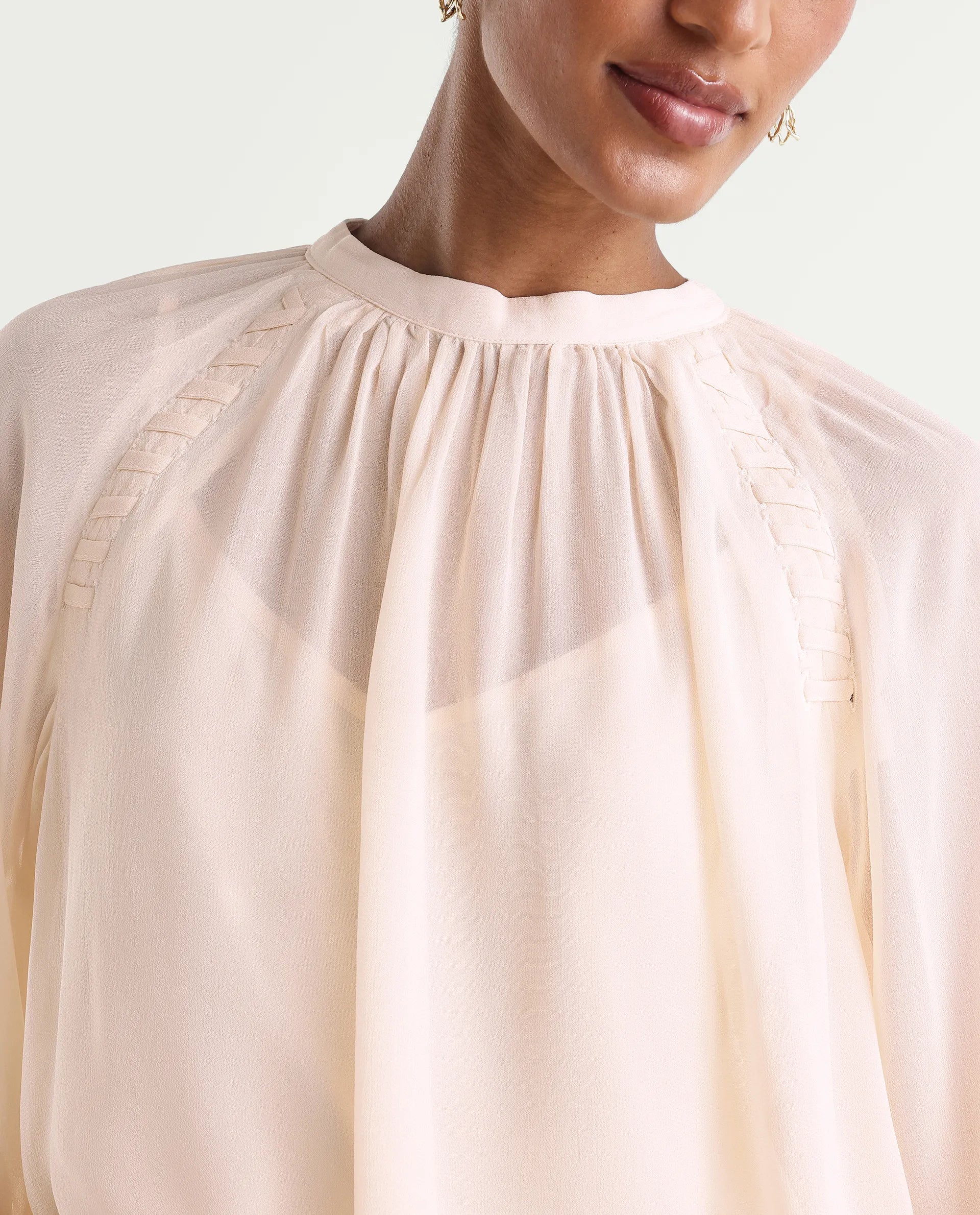 Rareism Women's Holto Beige Viscose Blend High Neck Relaxed Plain Top