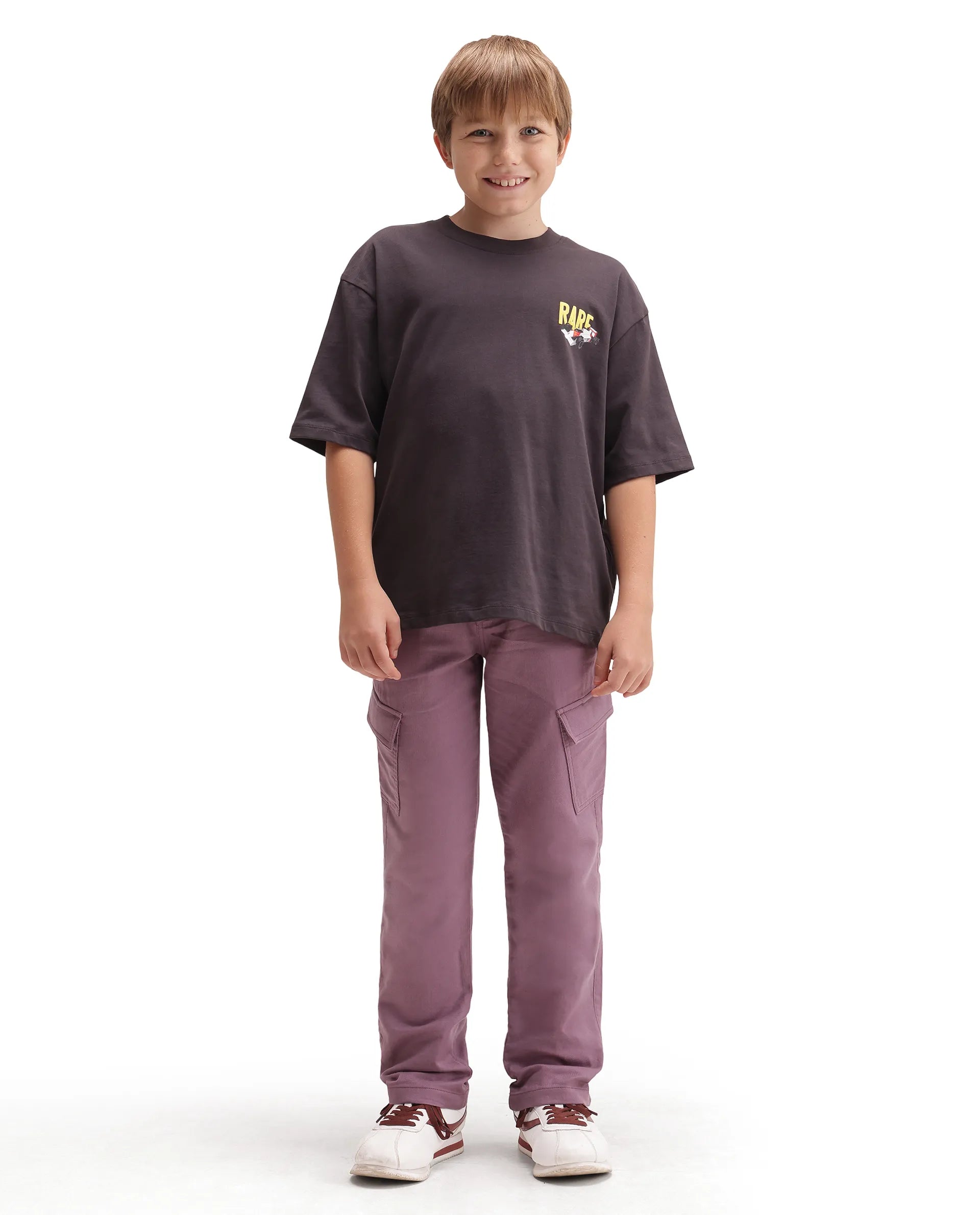 Rare Ones Kids Presso-K-Aw-26 Dusky Pink Cotton Fabric Button And Zipper Closure Cargo Trouser