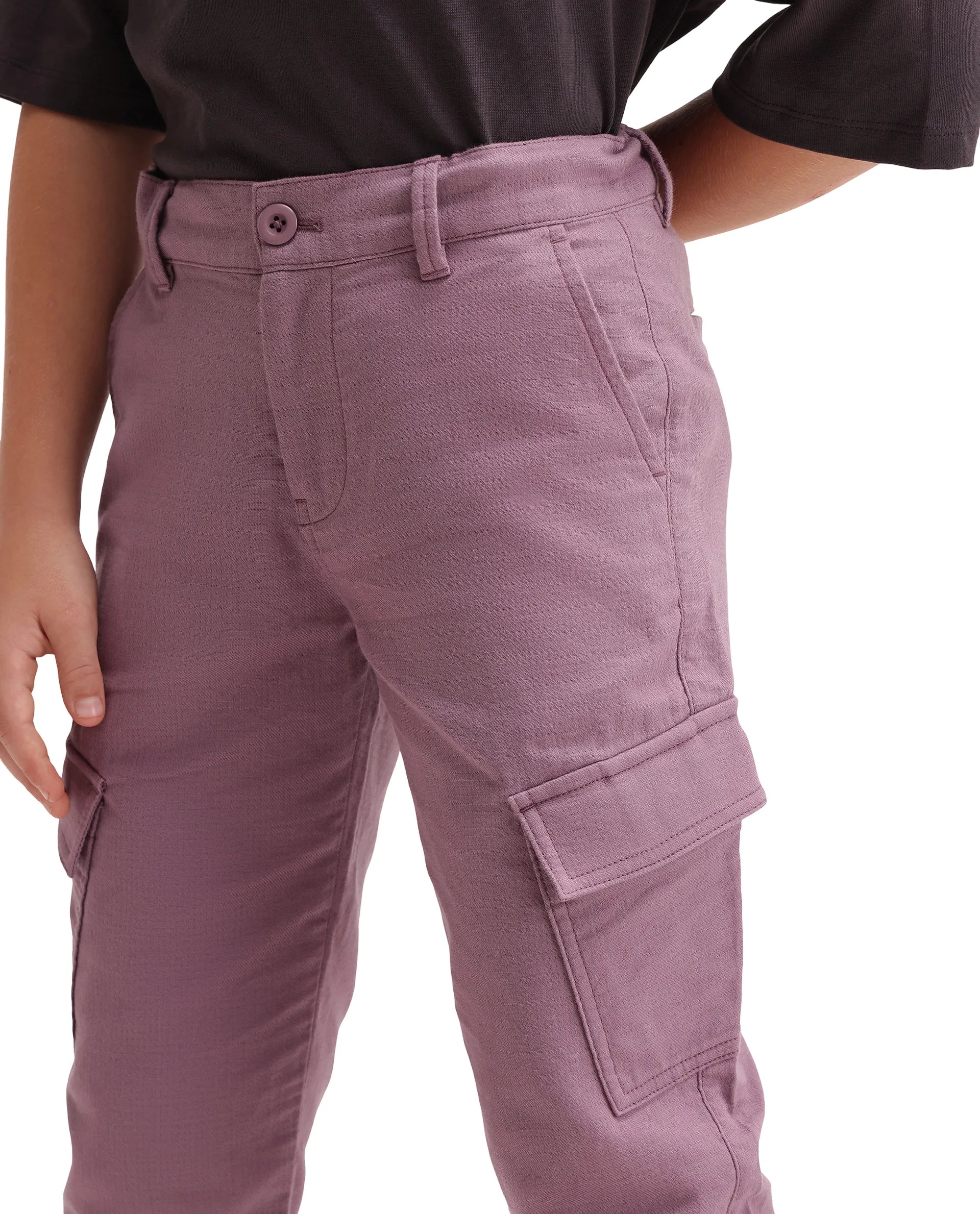 Rare Ones Kids Presso-K-Aw-26 Dusky Pink Cotton Fabric Button And Zipper Closure Cargo Trouser