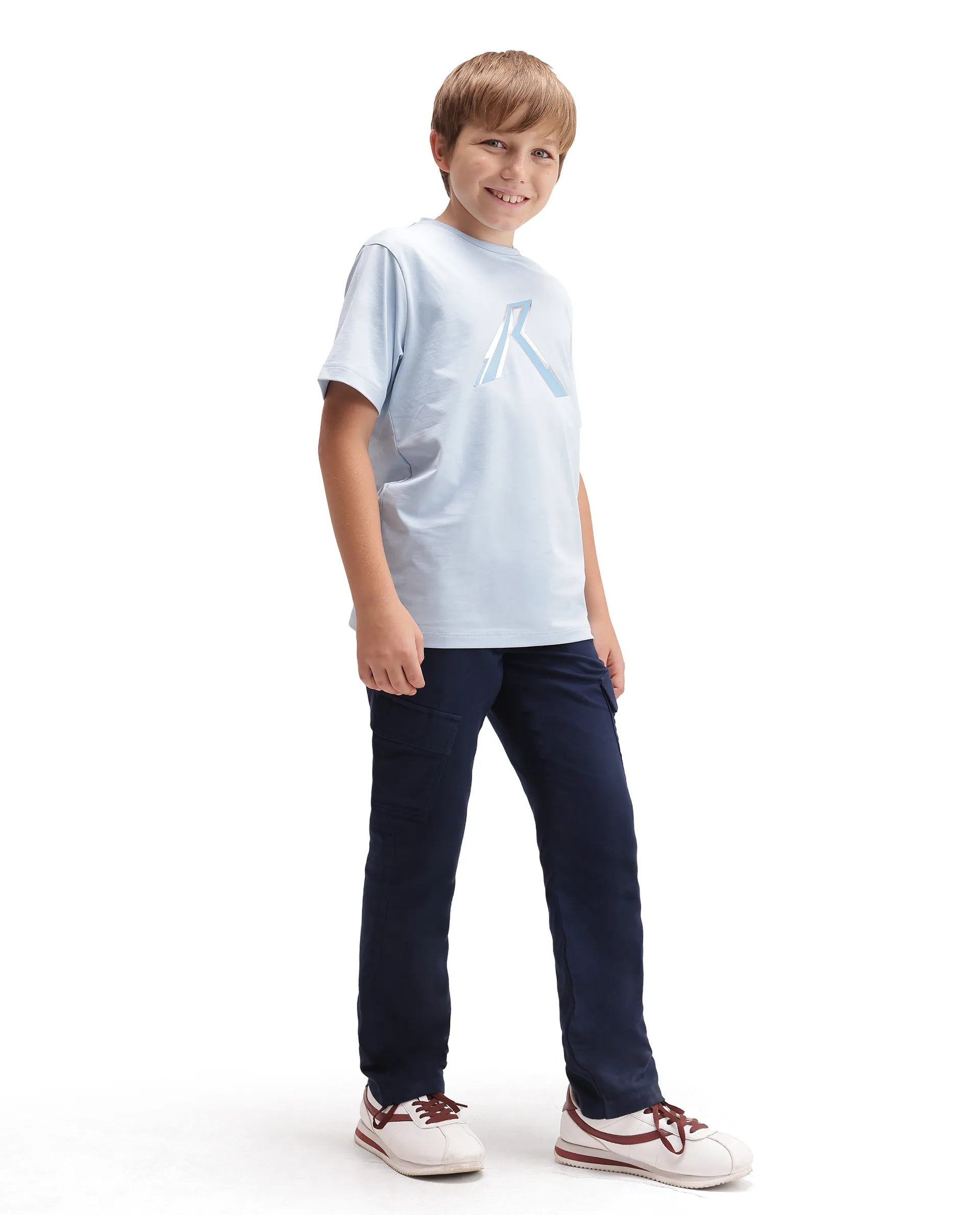 Rare Ones Kids Presso-K-Aw-26 Dark Navy Cotton Fabric Button And Zipper Closure Cargo Trouser