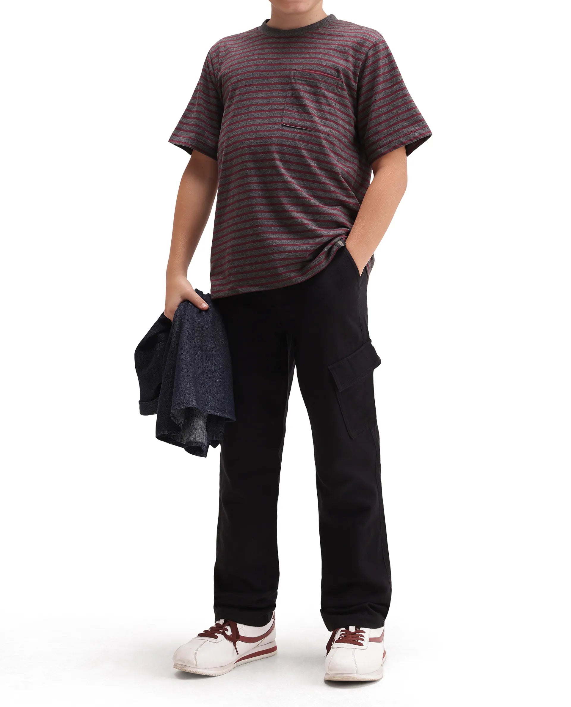 Rare Ones Kids Presso-K-Aw-26 Black Cotton Fabric Button And Zipper Closure Cargo Trouser