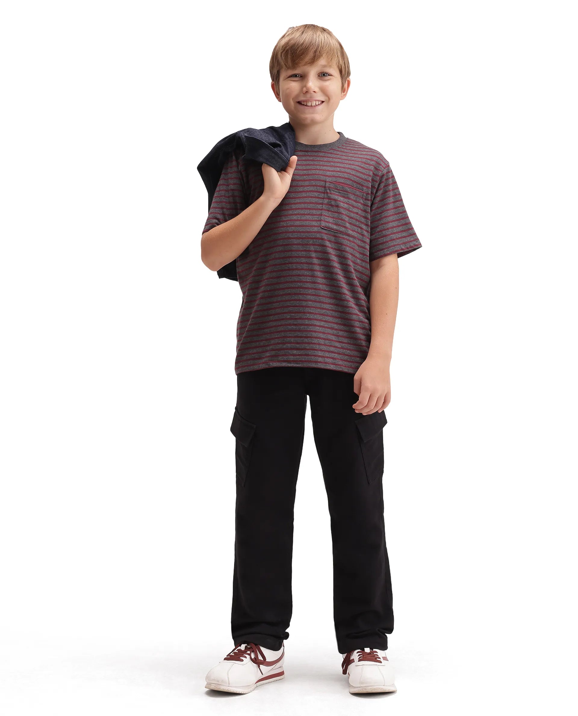 Rare Ones Kids Presso-K-Aw-26 Black Cotton Fabric Button And Zipper Closure Cargo Trouser