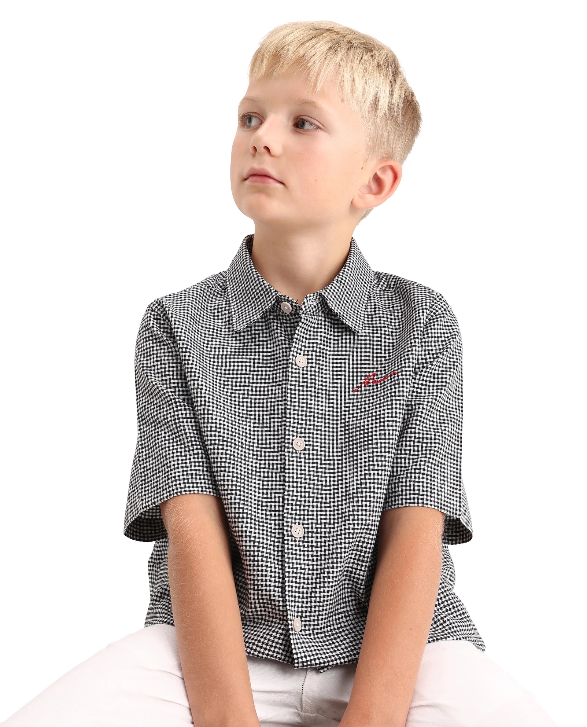 Rare Ones Kids Larton Black Cotton Fabric Button Closure Regular Fit Shirt