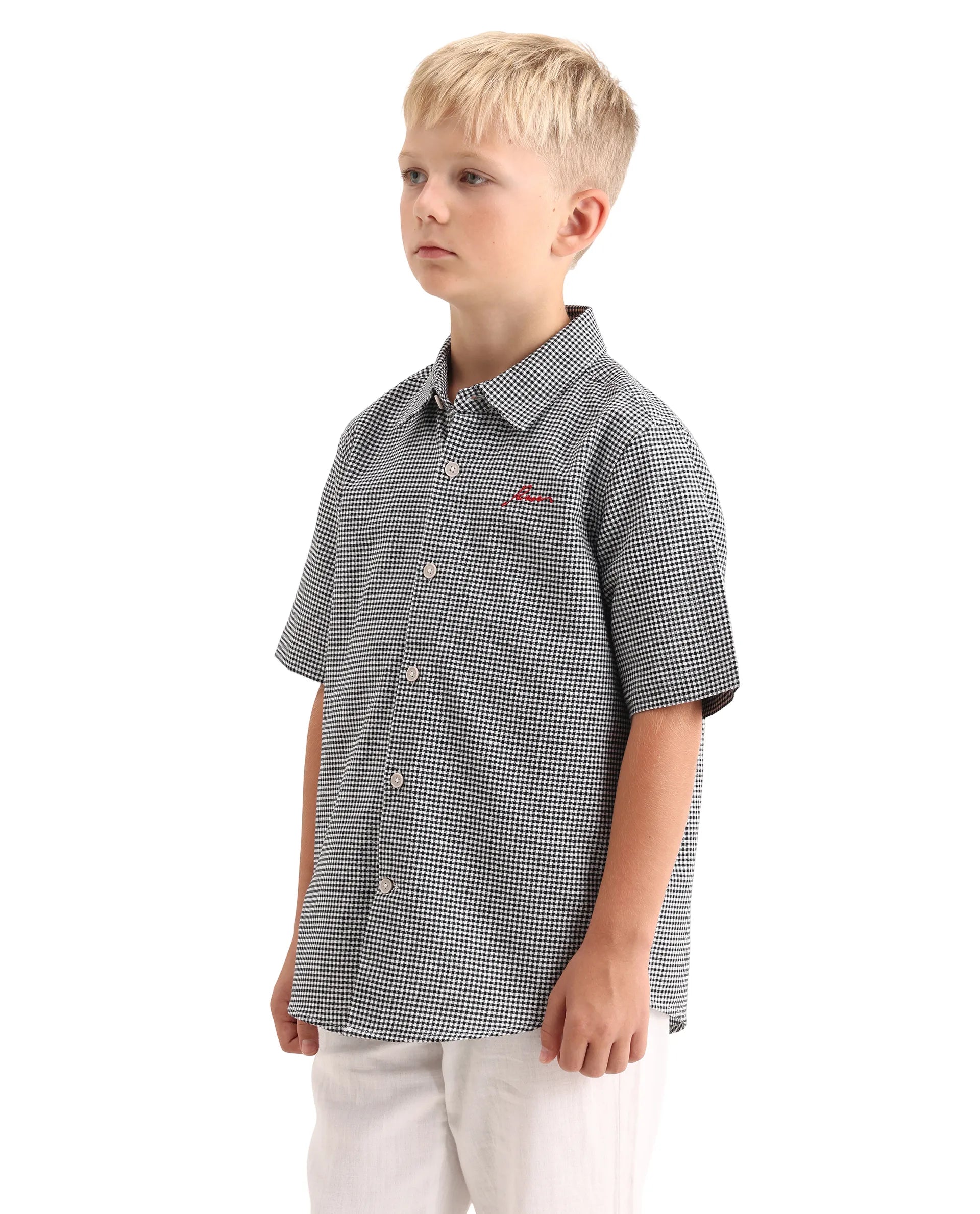 Rare Ones Kids Larton Black Cotton Fabric Button Closure Regular Fit Shirt