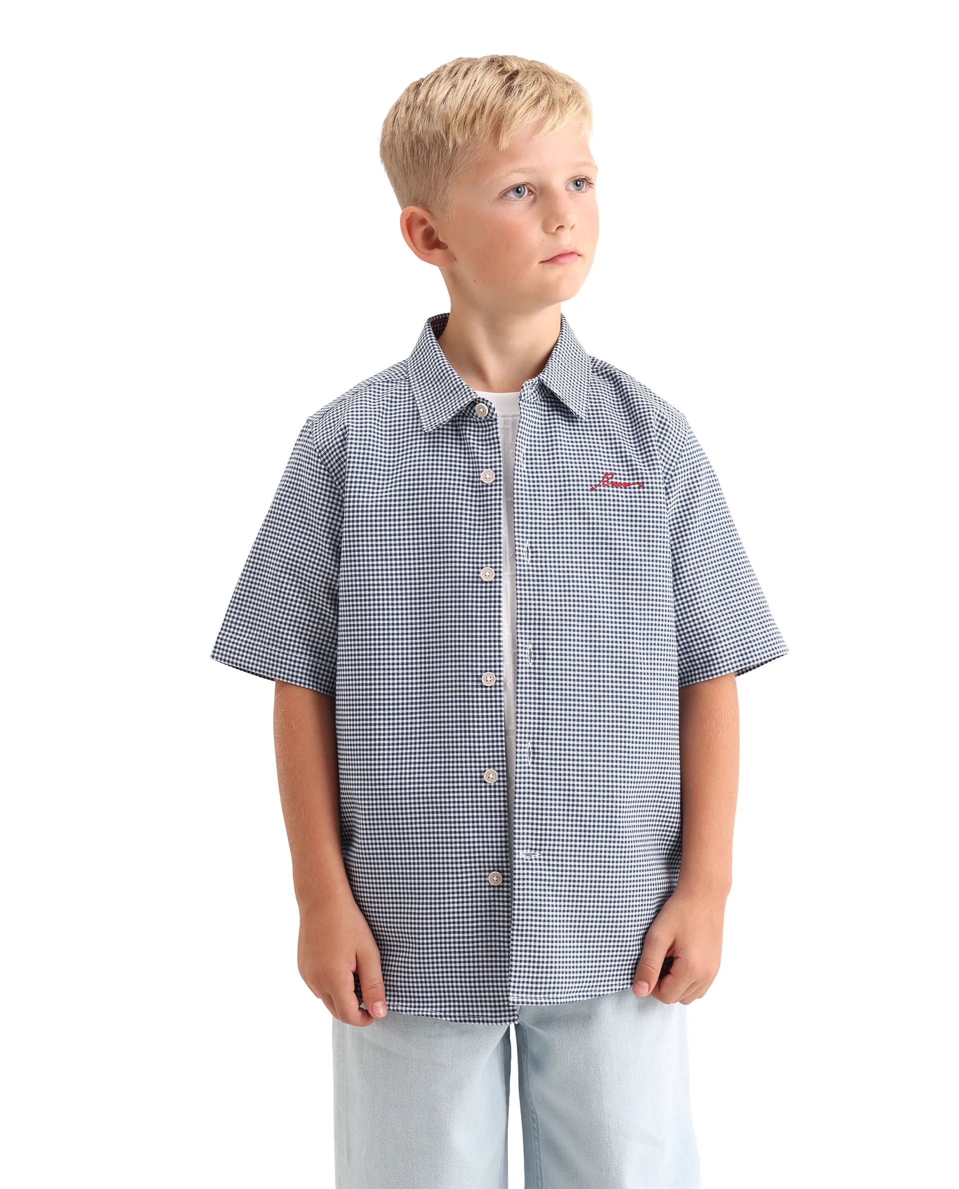 Rare Ones Kids Larton Light Blue Cotton Fabric Button Closure Regular Fit Shirt