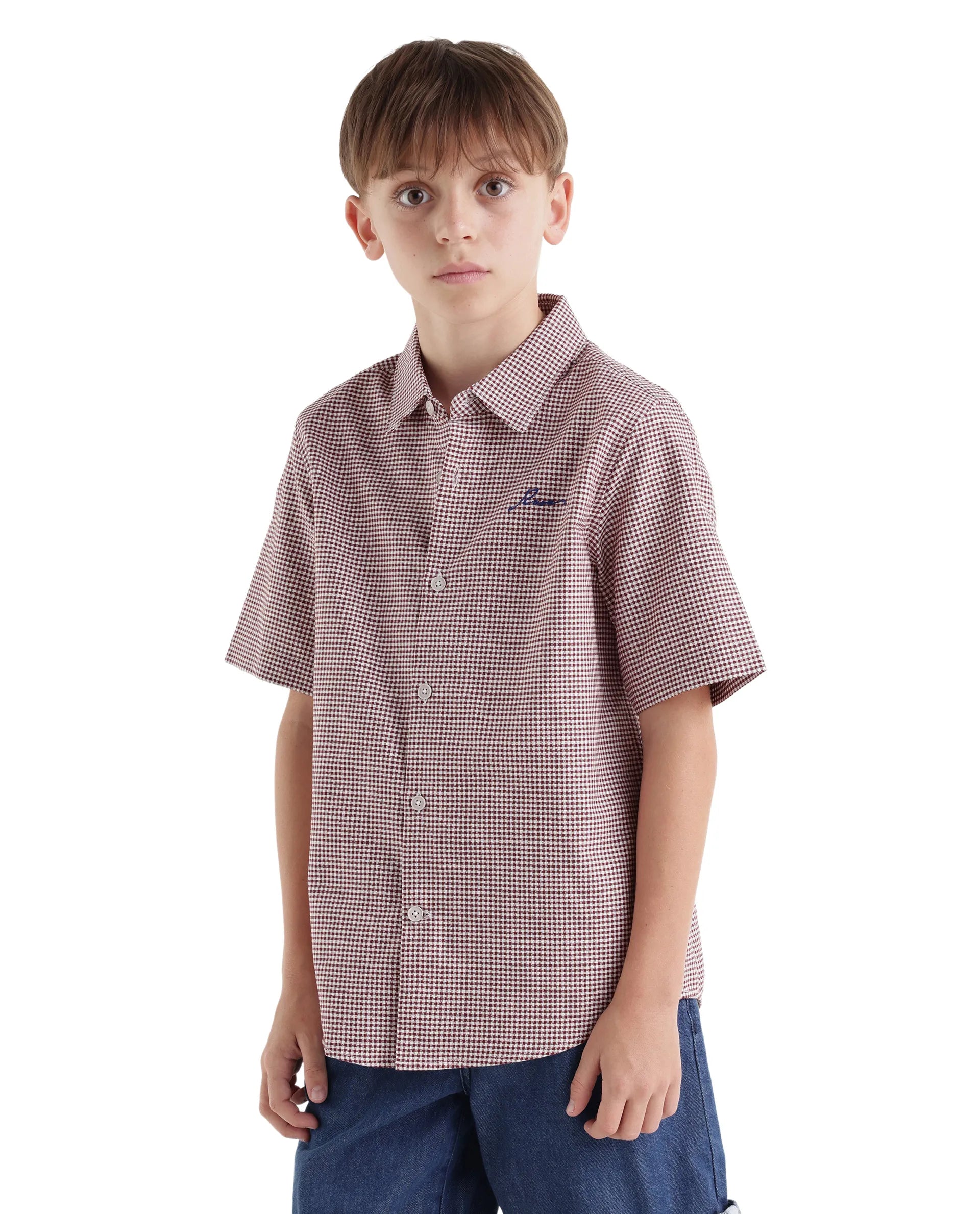Rare Ones Kids Larton Dark Maroon Cotton Fabric Button Closure Regular Fit Shirt