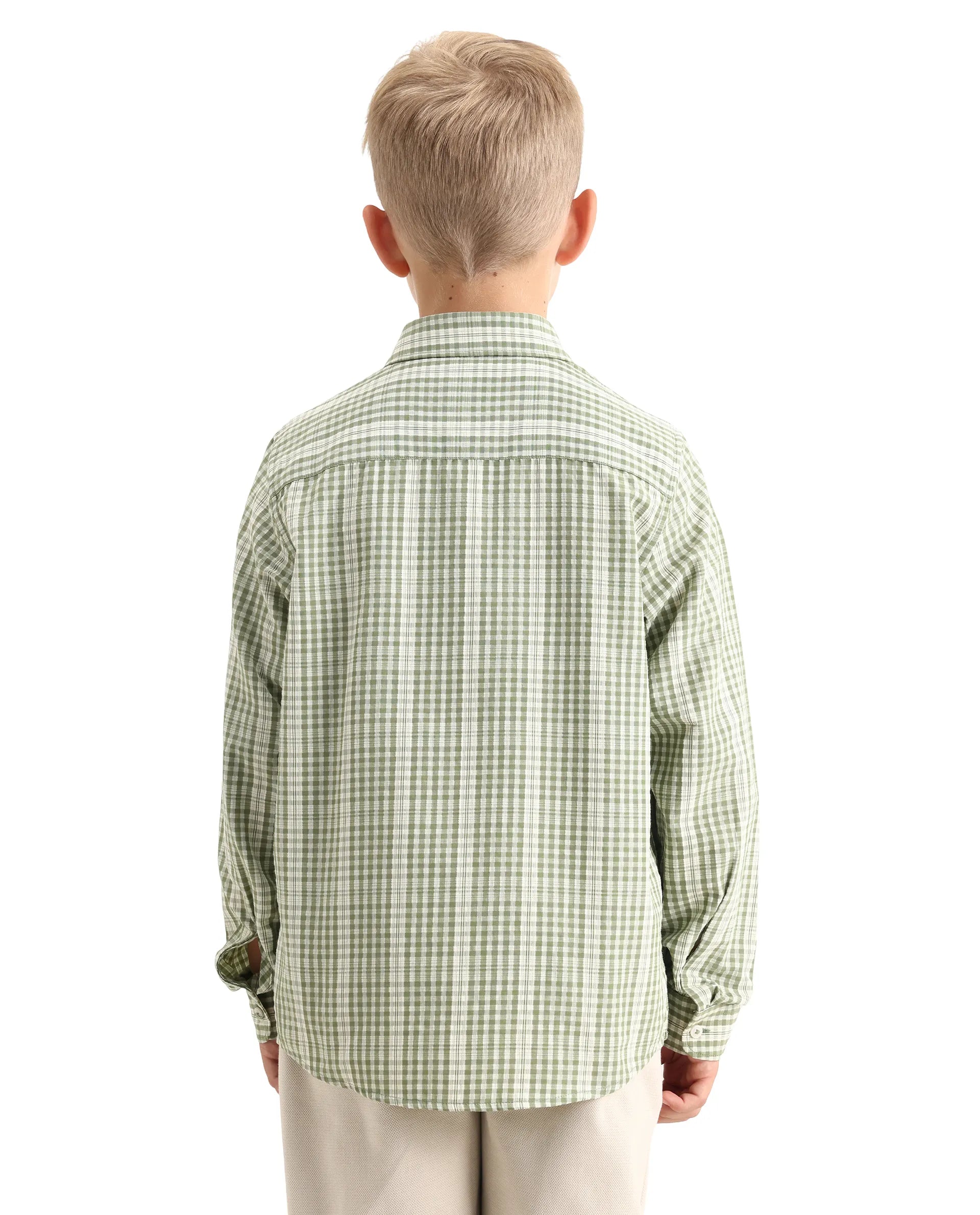 Rare Ones Kids Luton Light Green Polyester Blend Fabric Button Closure Regular Fit Shirt