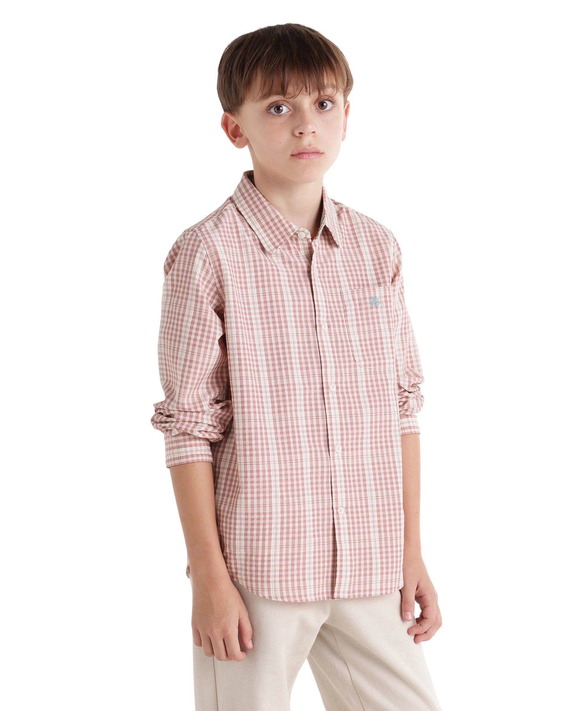 Rare Ones Kids Luton Dark Red Polyester Blend Fabric Button Closure Regular Fit Shirt
