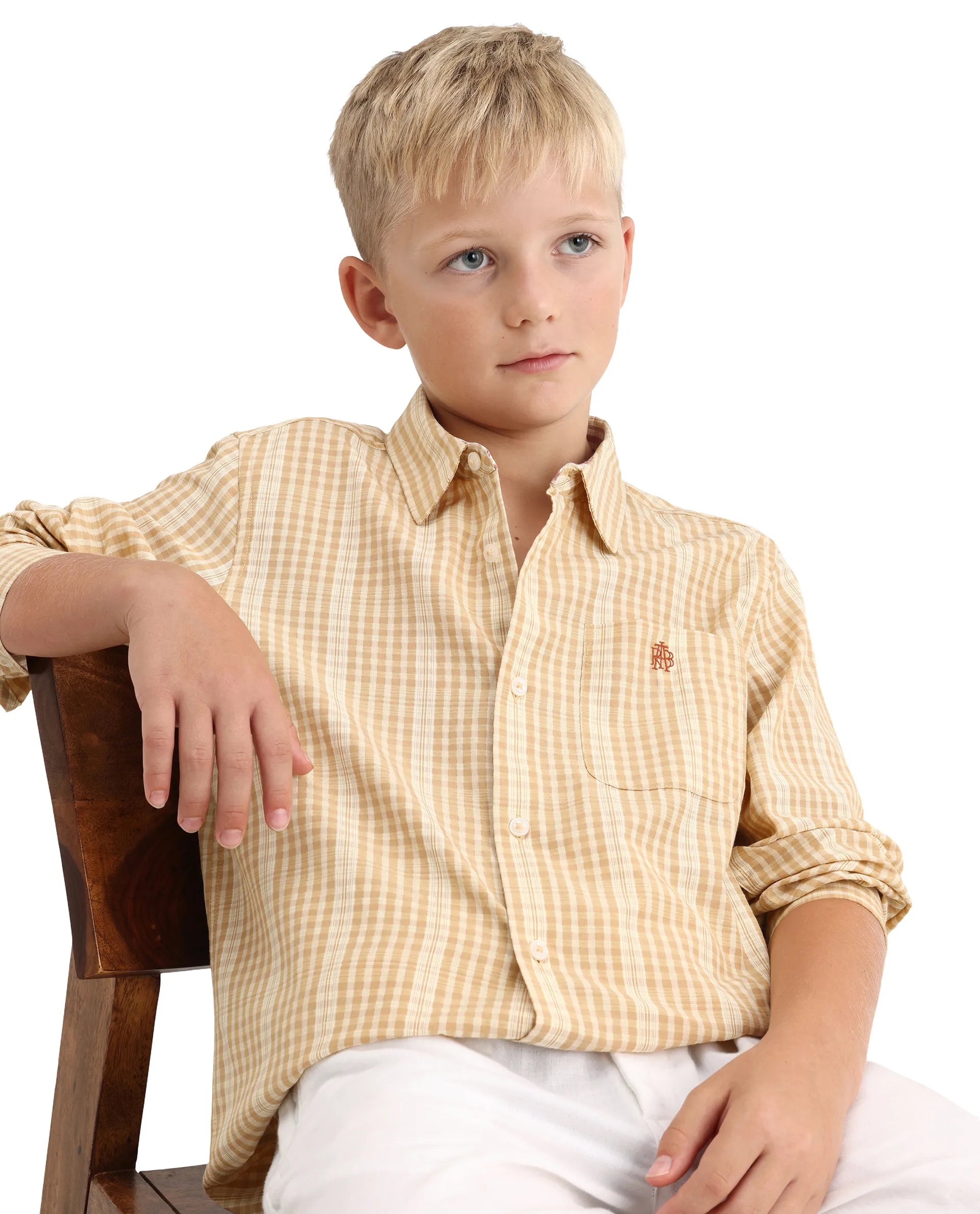 Rare Ones Kids Luton Light Yellow Polyester Blend Fabric Button Closure Regular Fit Shirt