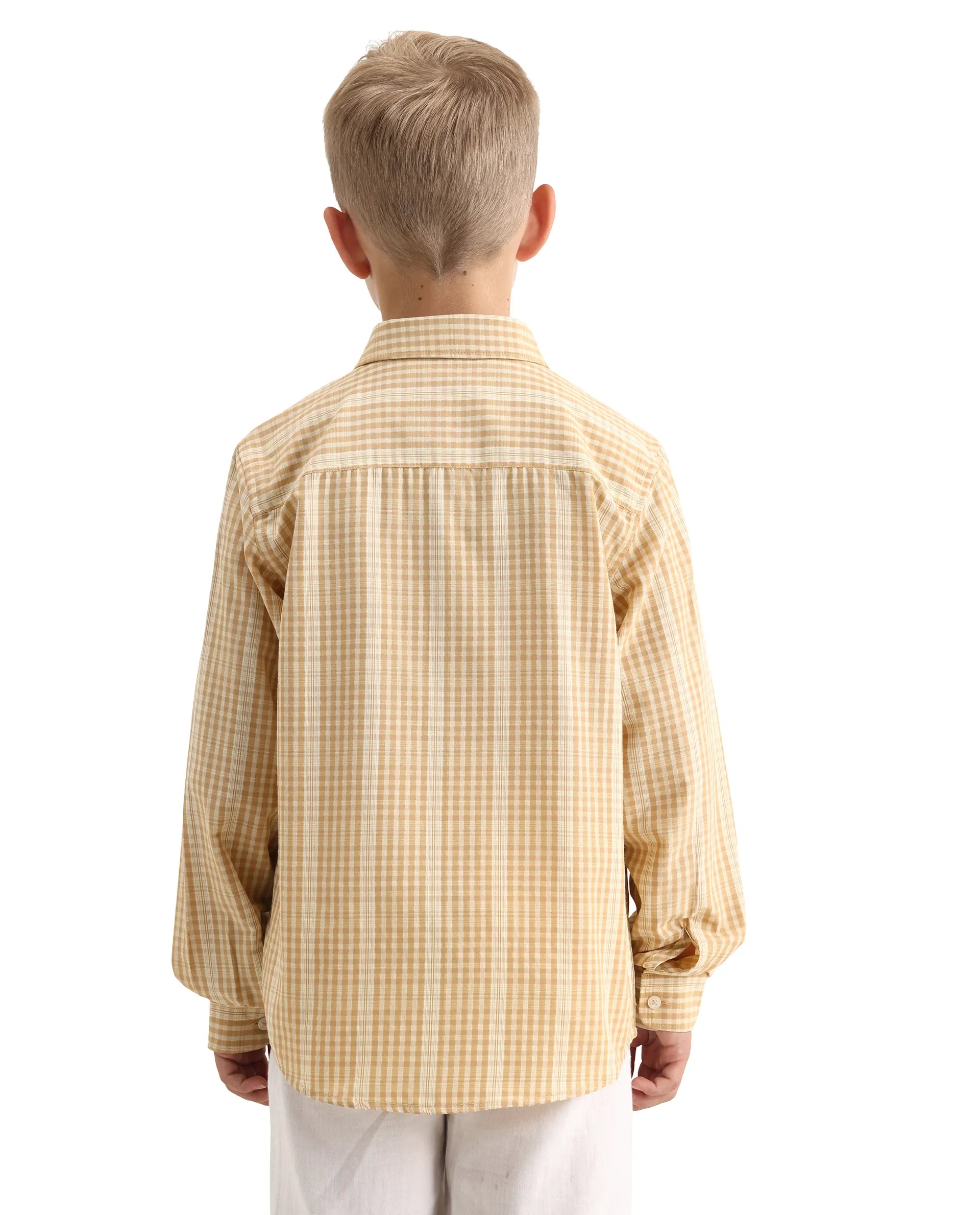 Rare Ones Kids Luton Light Yellow Polyester Blend Fabric Button Closure Regular Fit Shirt
