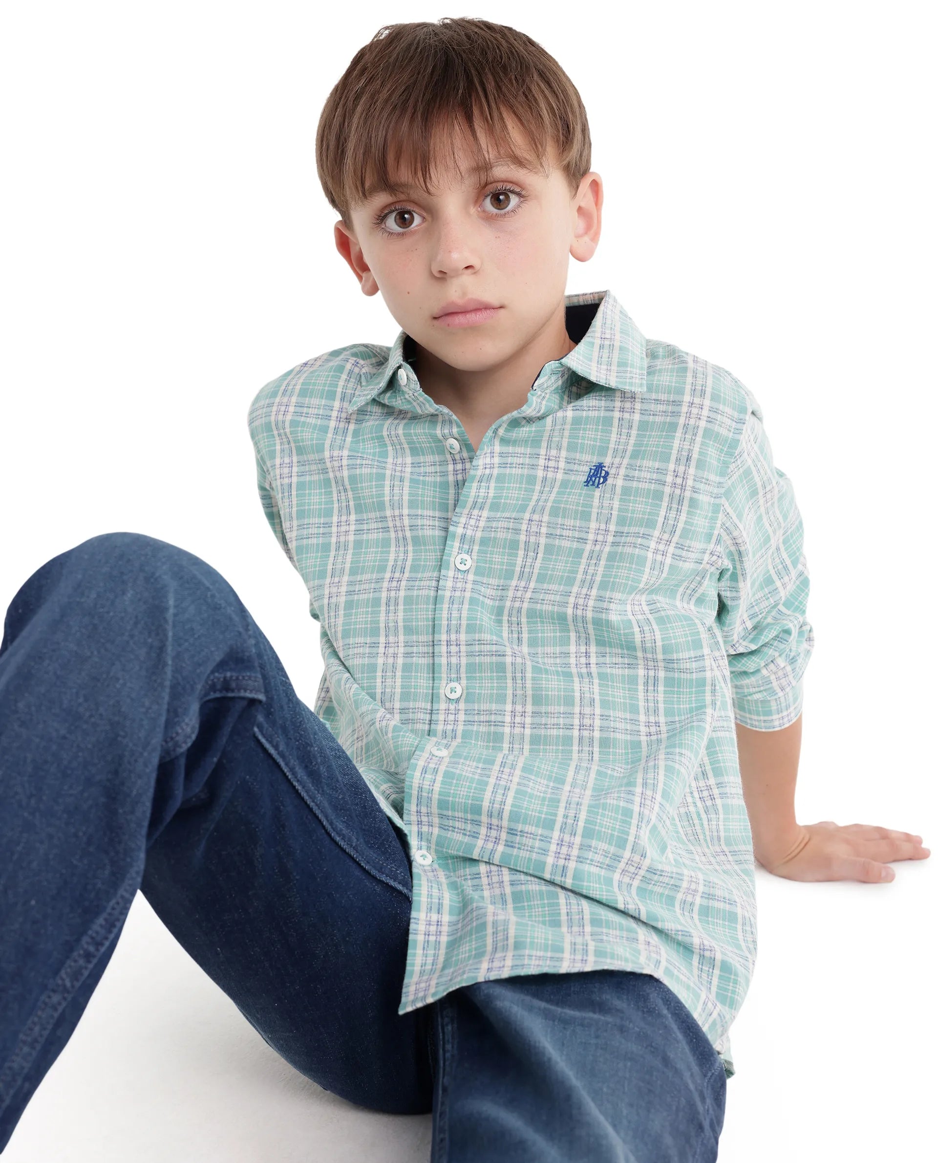 Rare Ones Kids Venzor Light Green Cotton Fabric Button Closure Regular Fit Shirt