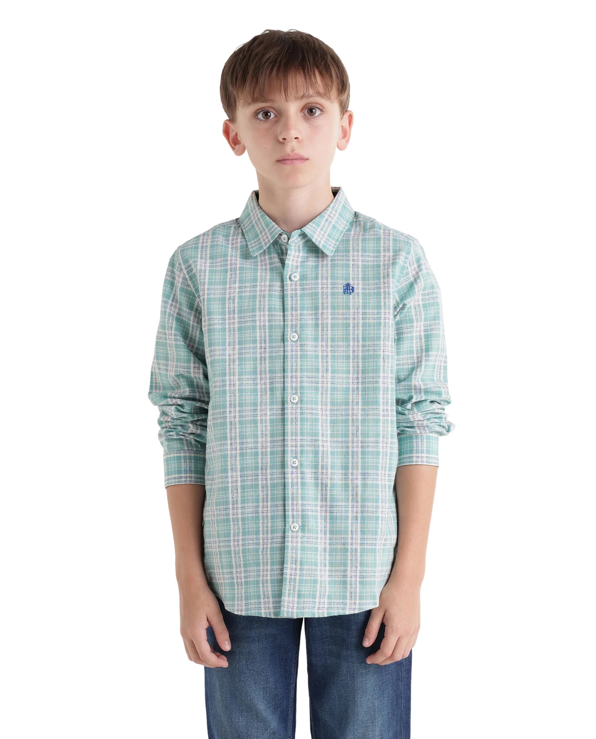 Rare Ones Kids Venzor Light Green Cotton Fabric Button Closure Regular Fit Shirt