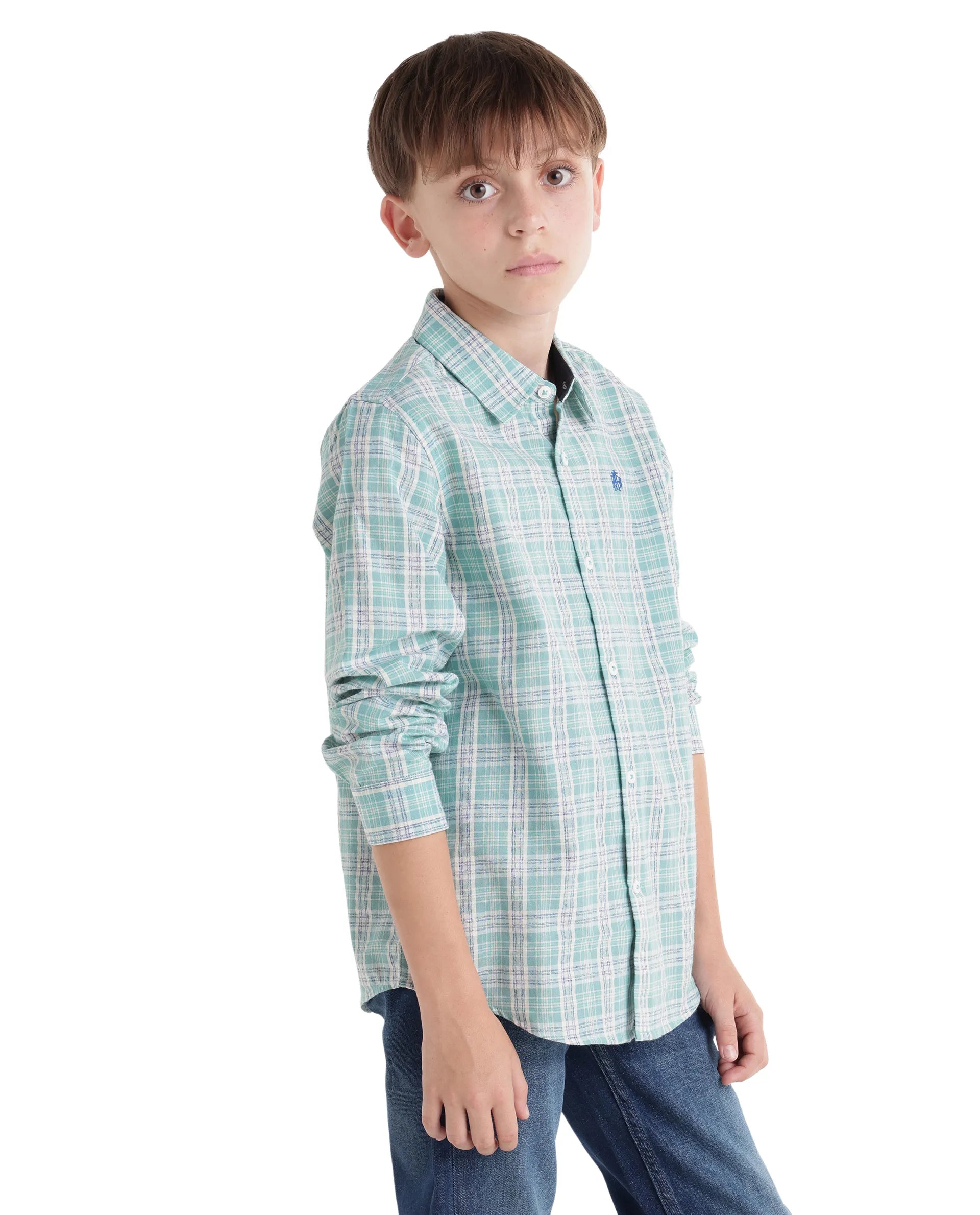 Rare Ones Kids Venzor Light Green Cotton Fabric Button Closure Regular Fit Shirt