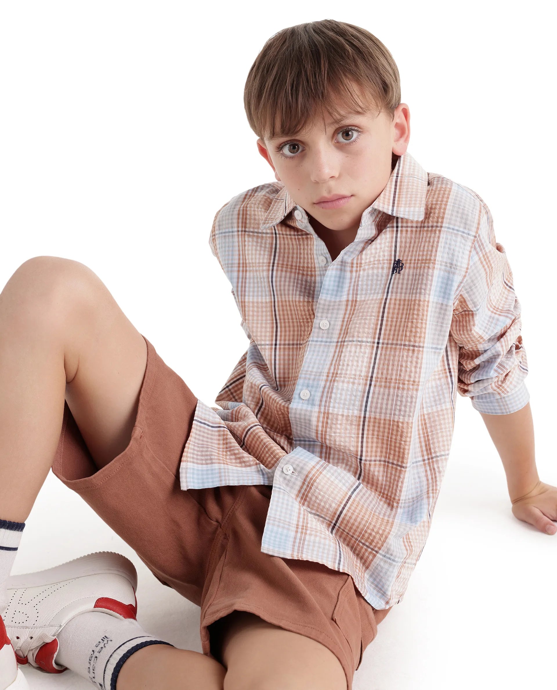 Rare Ones Kids Earst Dark Rust Cotton Blend Fabric Button Closure Regular Fit Shirt