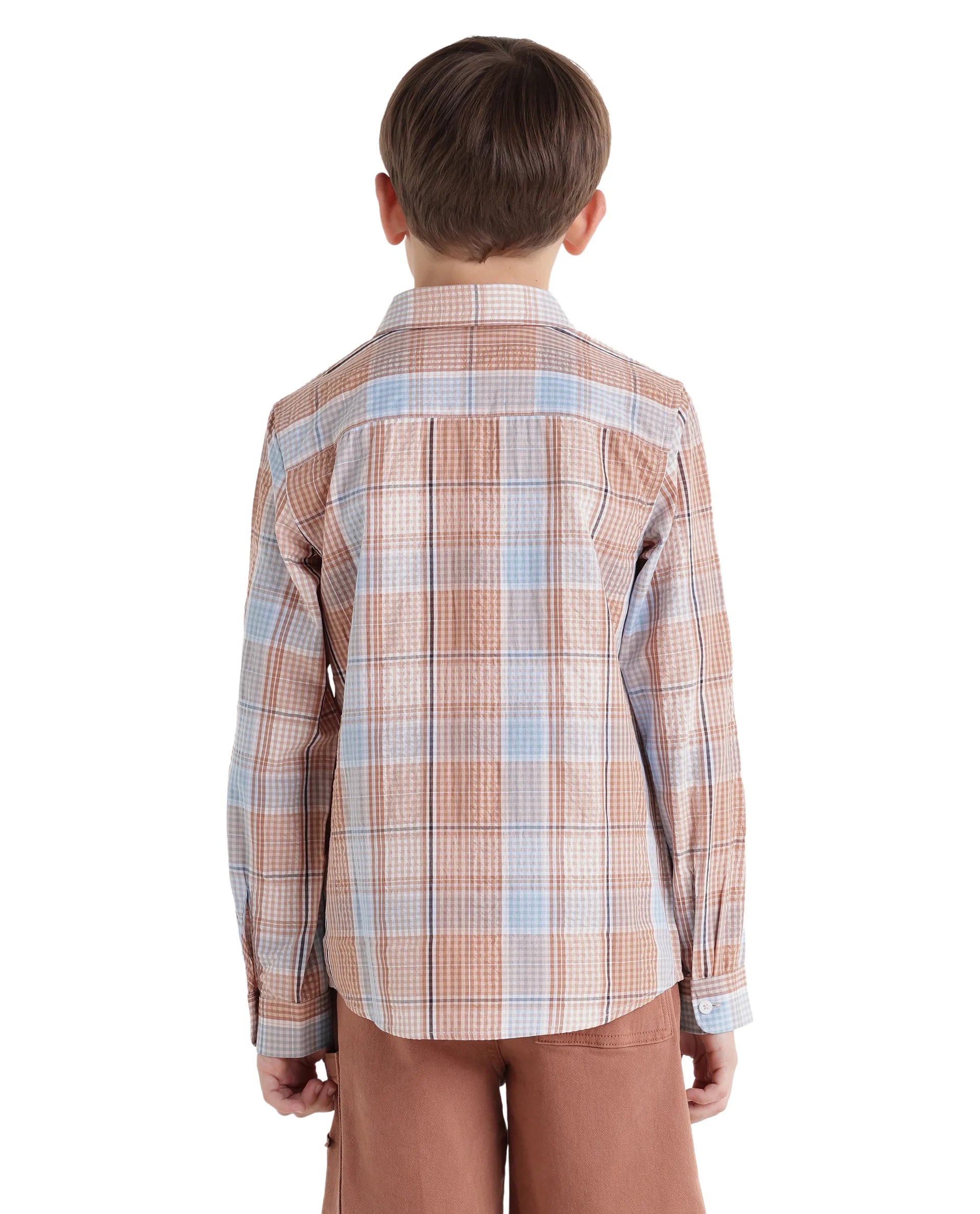 Rare Ones Kids Earst Dark Rust Cotton Blend Fabric Button Closure Regular Fit Shirt