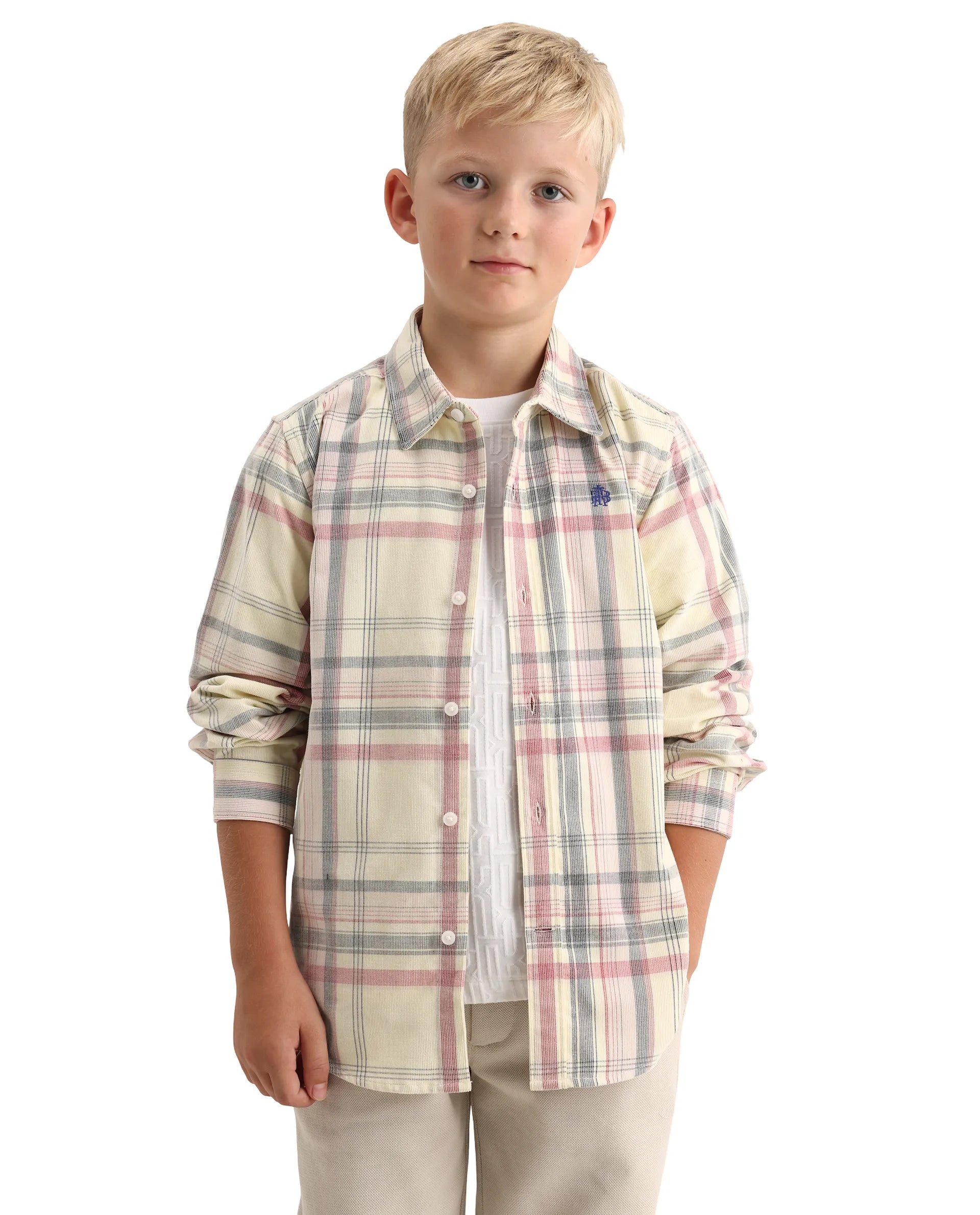 Rare Ones Kids Throo Light Red Cotton Blend Fabric Button Closure Regular Fit Shirt