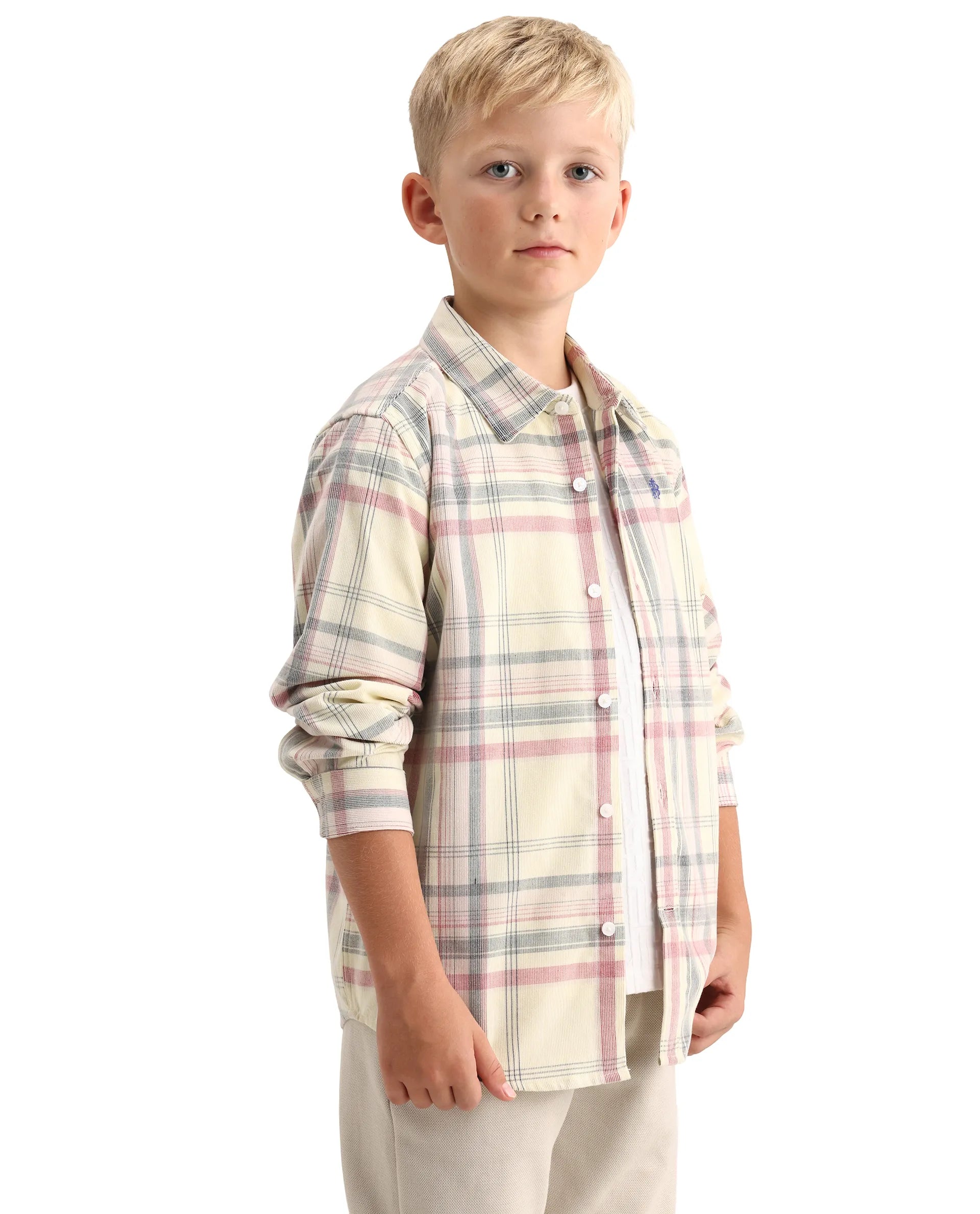 Rare Ones Kids Throo Light Red Cotton Blend Fabric Button Closure Regular Fit Shirt
