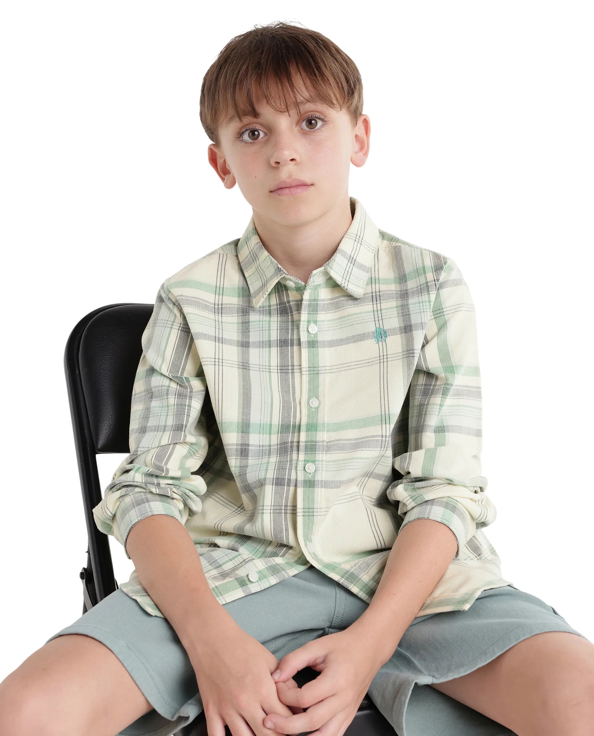 Rare Ones Kids Throo Light Green Cotton Blend Fabric Button Closure Regular Fit Shirt