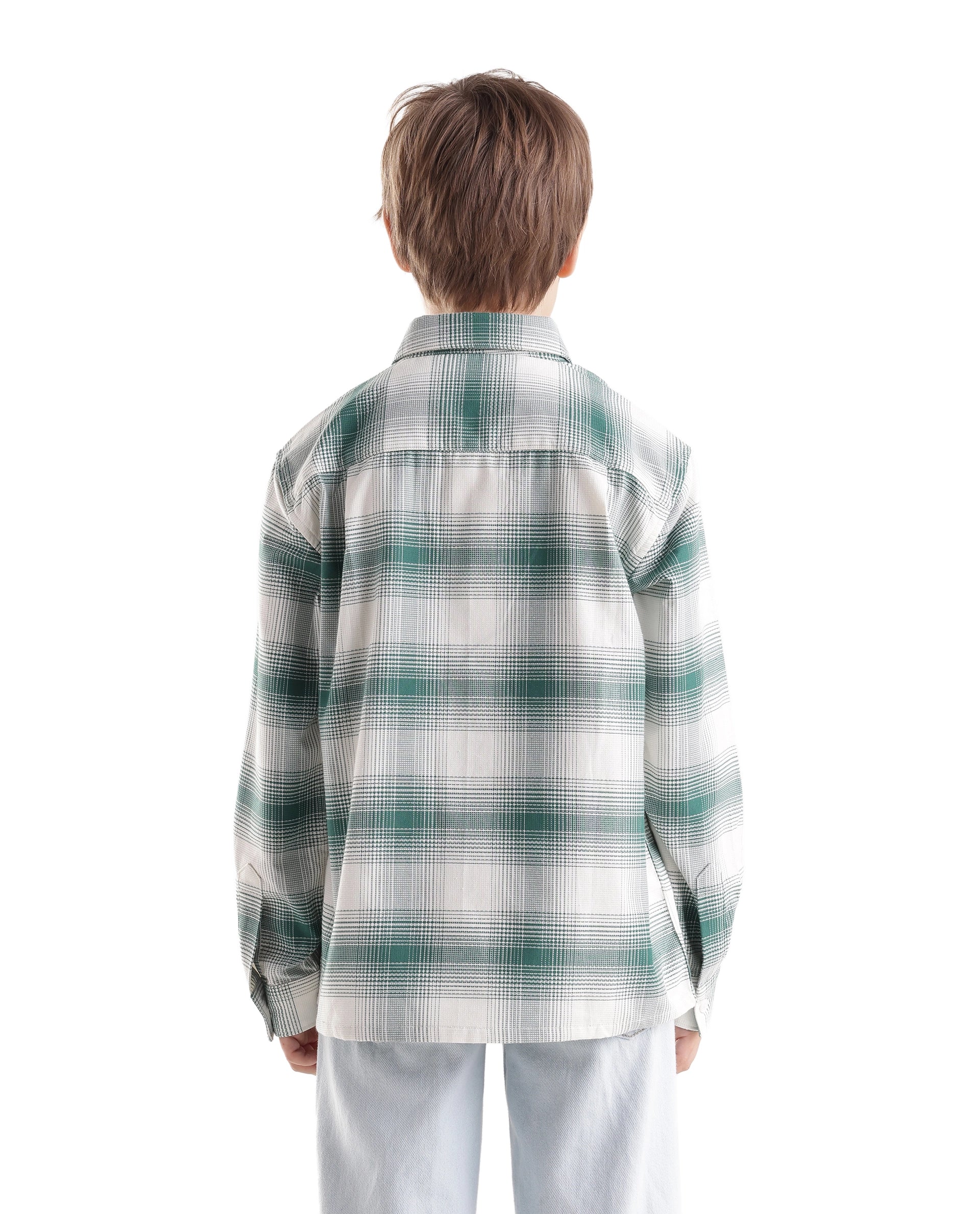 Rare Ones Kids Zhek Green Cotton Blend Fabric Button Closure Relaxed Fit Shirt