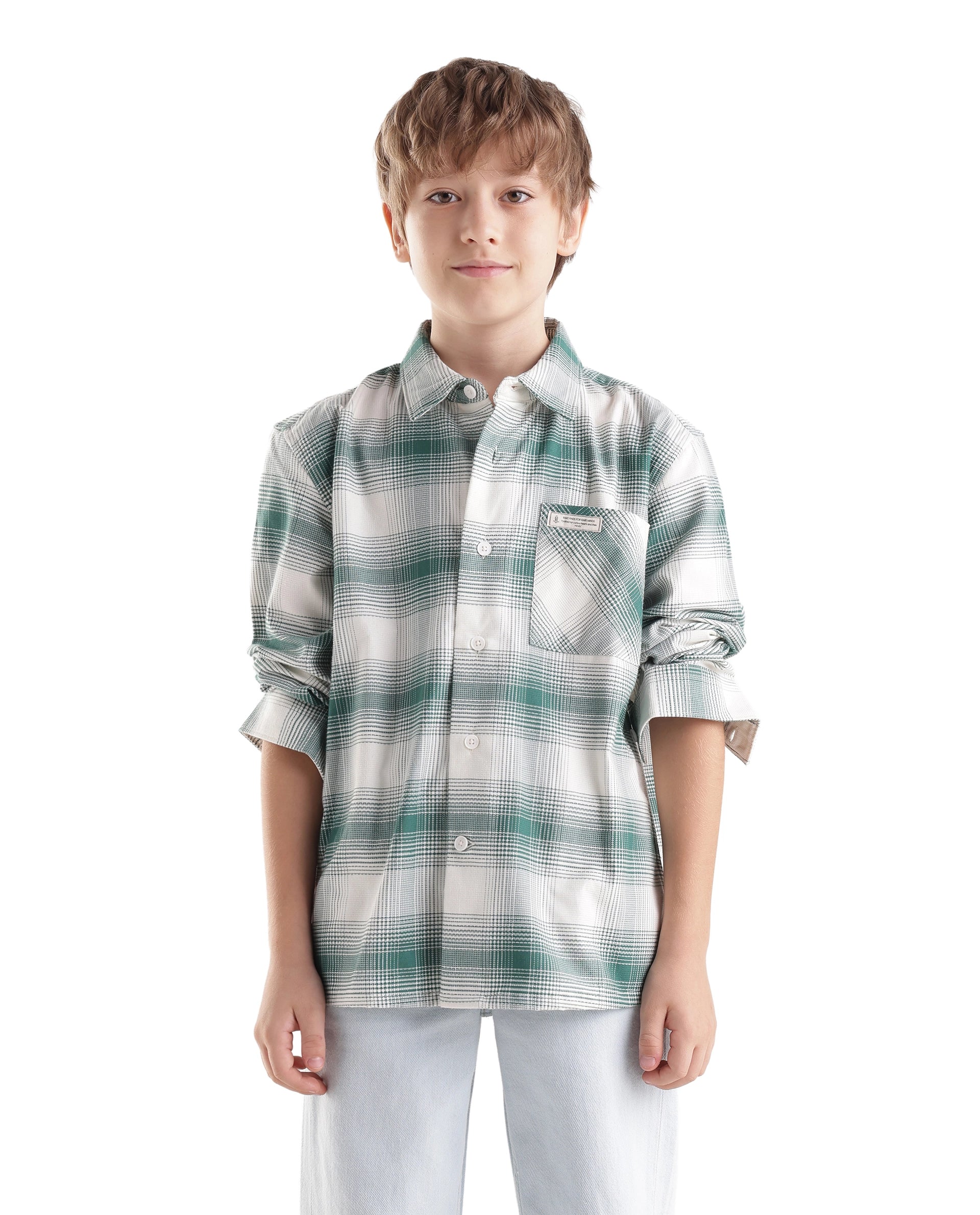 Rare Ones Kids Zhek Green Cotton Blend Fabric Button Closure Relaxed Fit Shirt