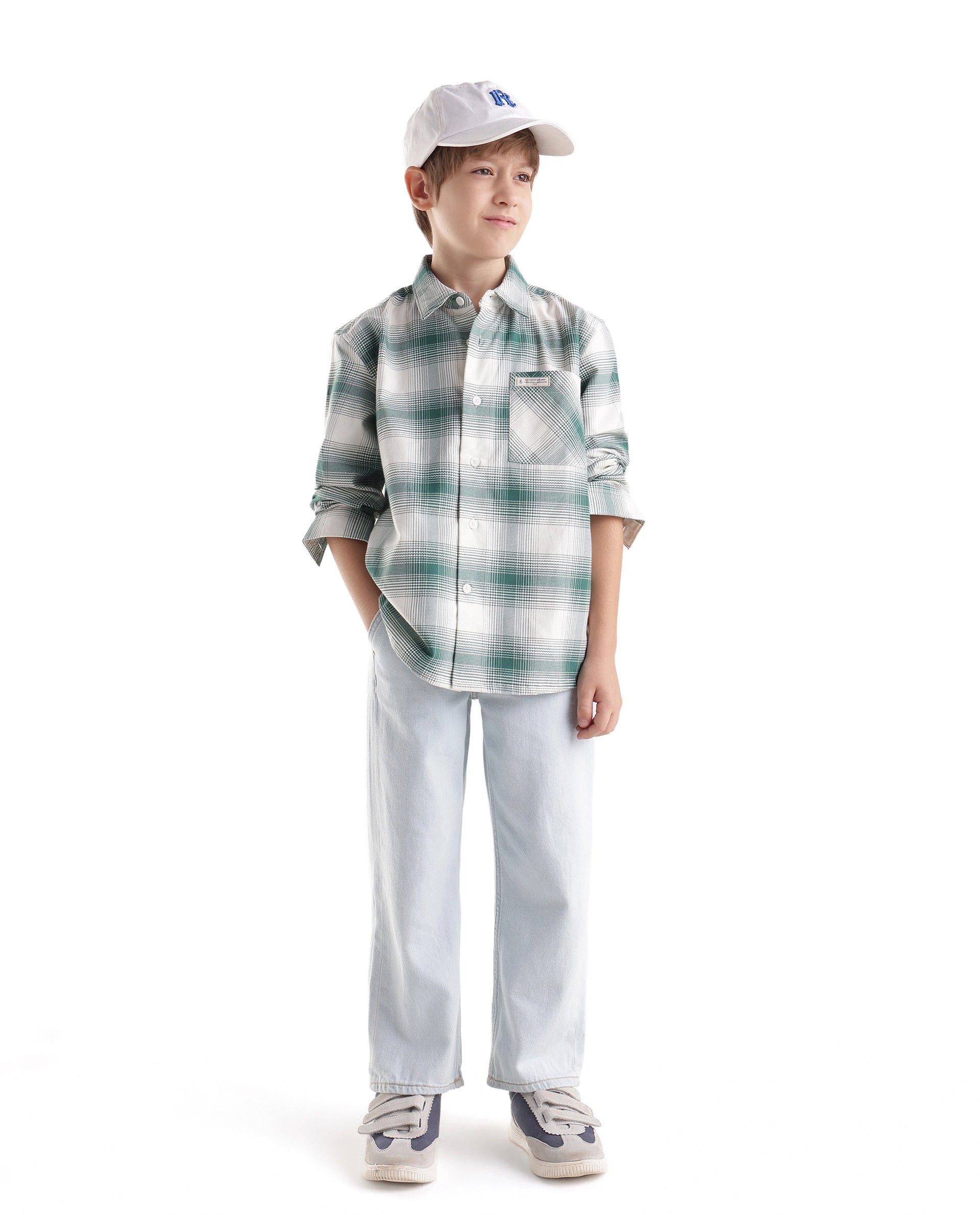 Rare Ones Kids Zhek Green Cotton Blend Fabric Button Closure Relaxed Fit Shirt