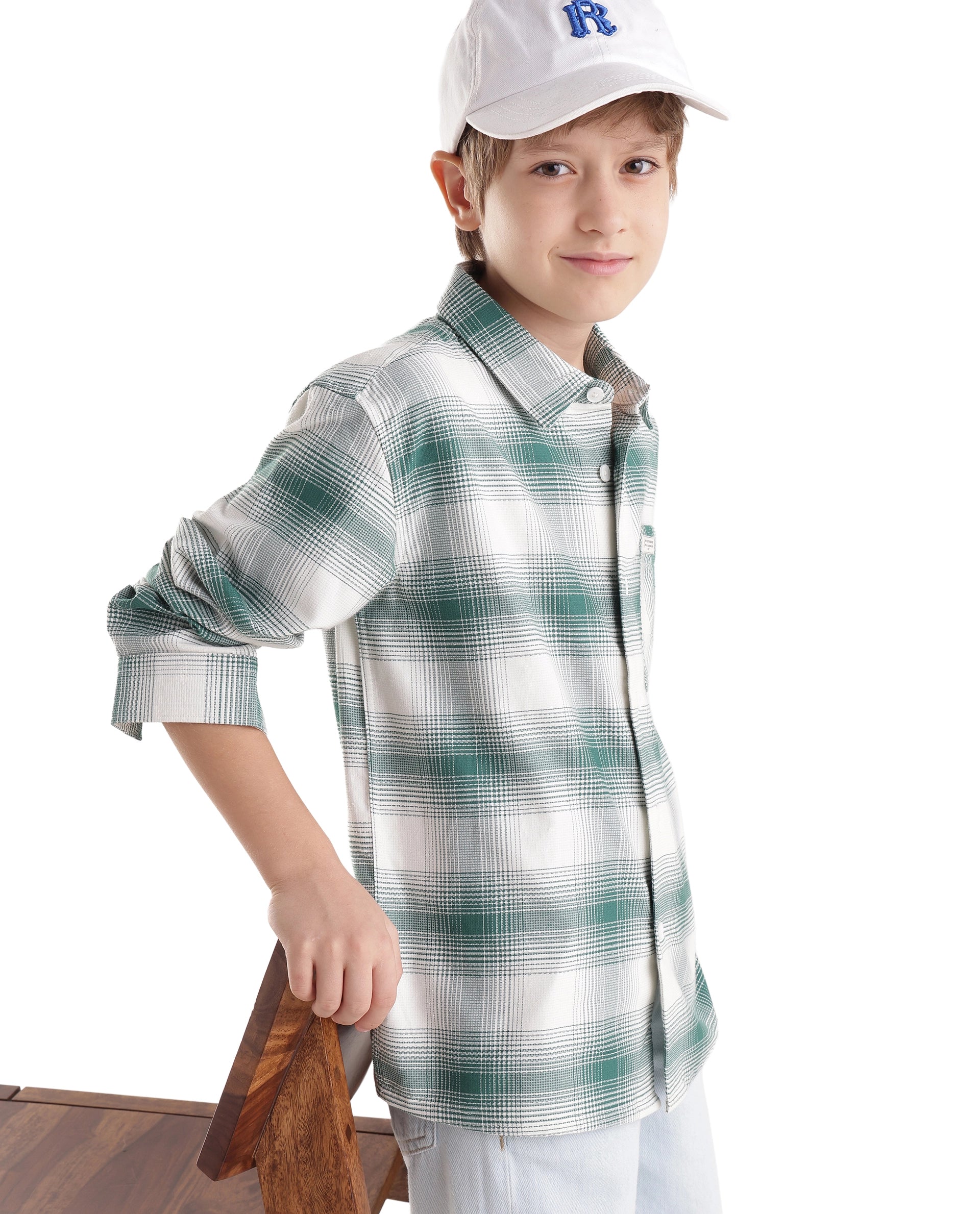 Rare Ones Kids Zhek Green Cotton Blend Fabric Button Closure Relaxed Fit Shirt